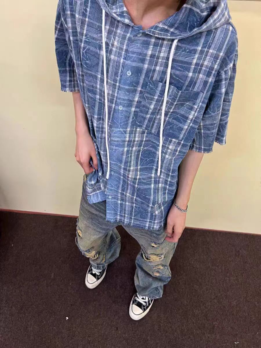 Japanese Brand × Vintage Street baggy vintage hooded short sleeve shirt Size US M / EU 48-50 / 2 - 5 Thumbnail