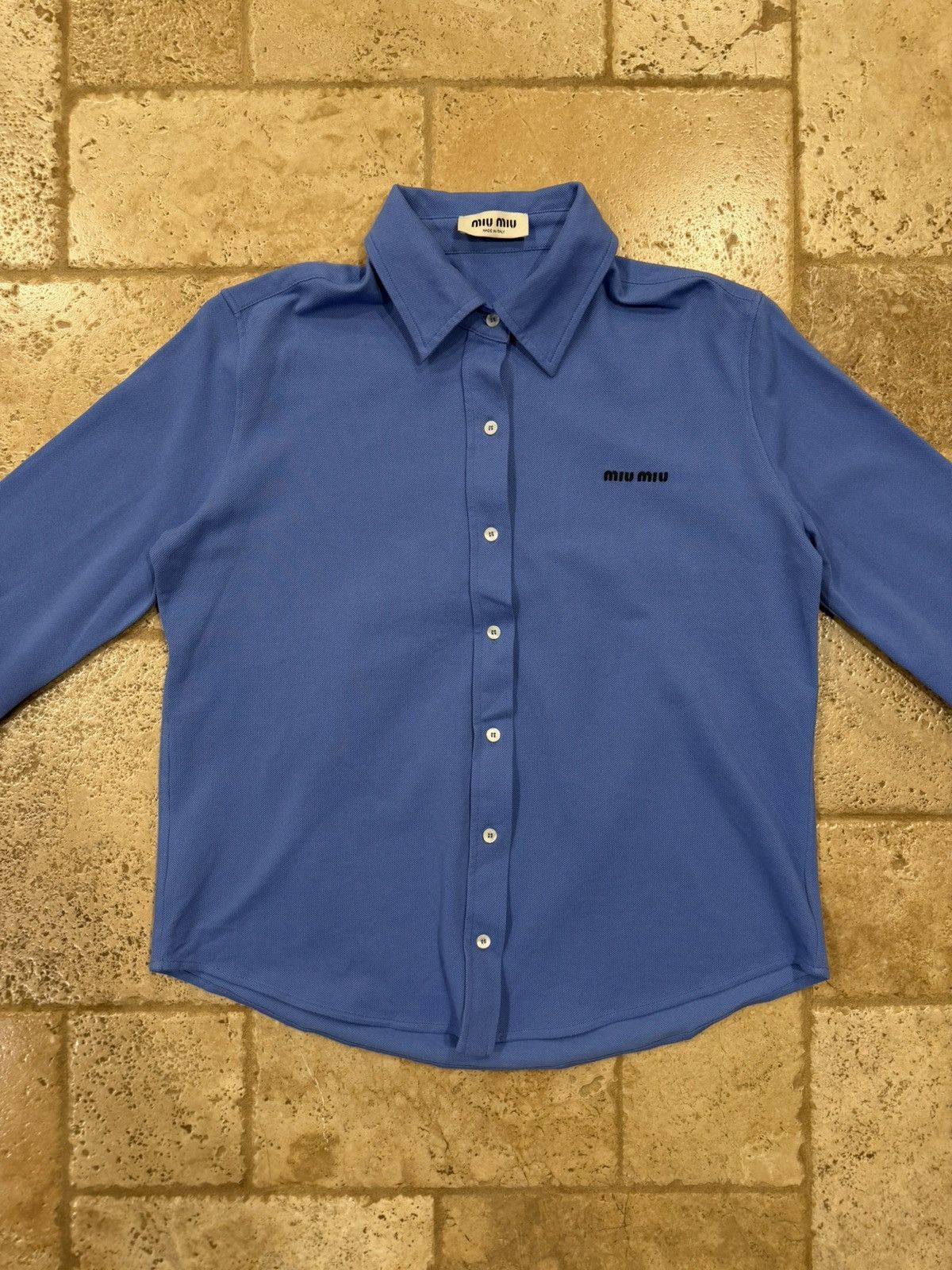 Miu Miu Miu Miu Cotton Pique Periwinkle Blue LS Button Up Shirt Size XS / US 0-2 / IT 36-38 - 6 Thumbnail