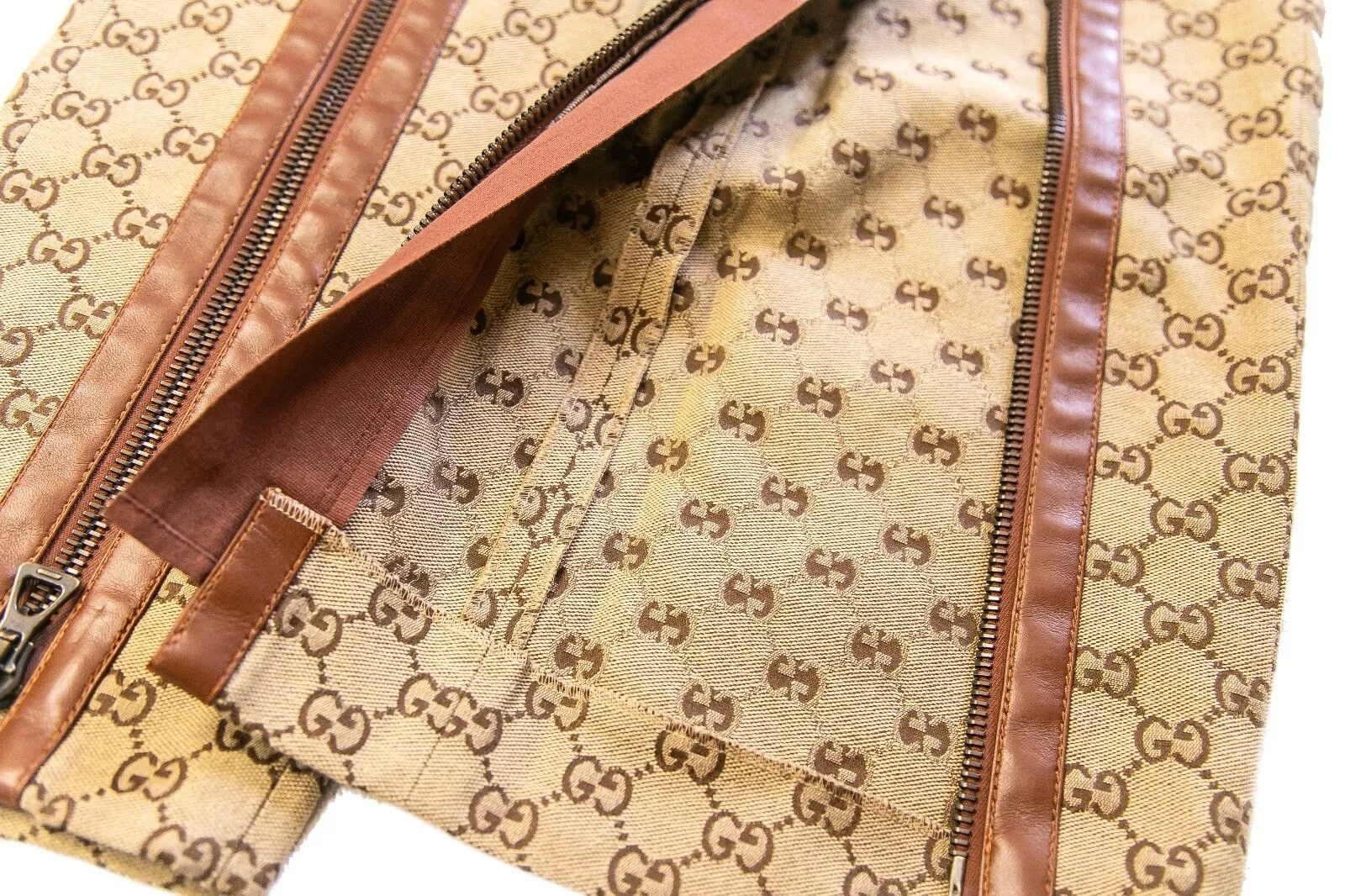 Gucci GUCCI GG Canvas Print Pants 46 size Zipper Leather Trim Size US 30 / EU 46 - 4 Thumbnail