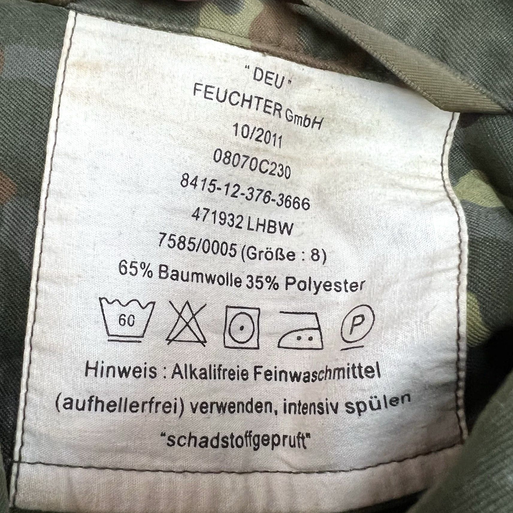 GmbH DEU Feuchter Army Camo Jacket Men L Multicolor Military Casual Outerwear Size US L / EU 52-54 / 3 - 6 Thumbnail