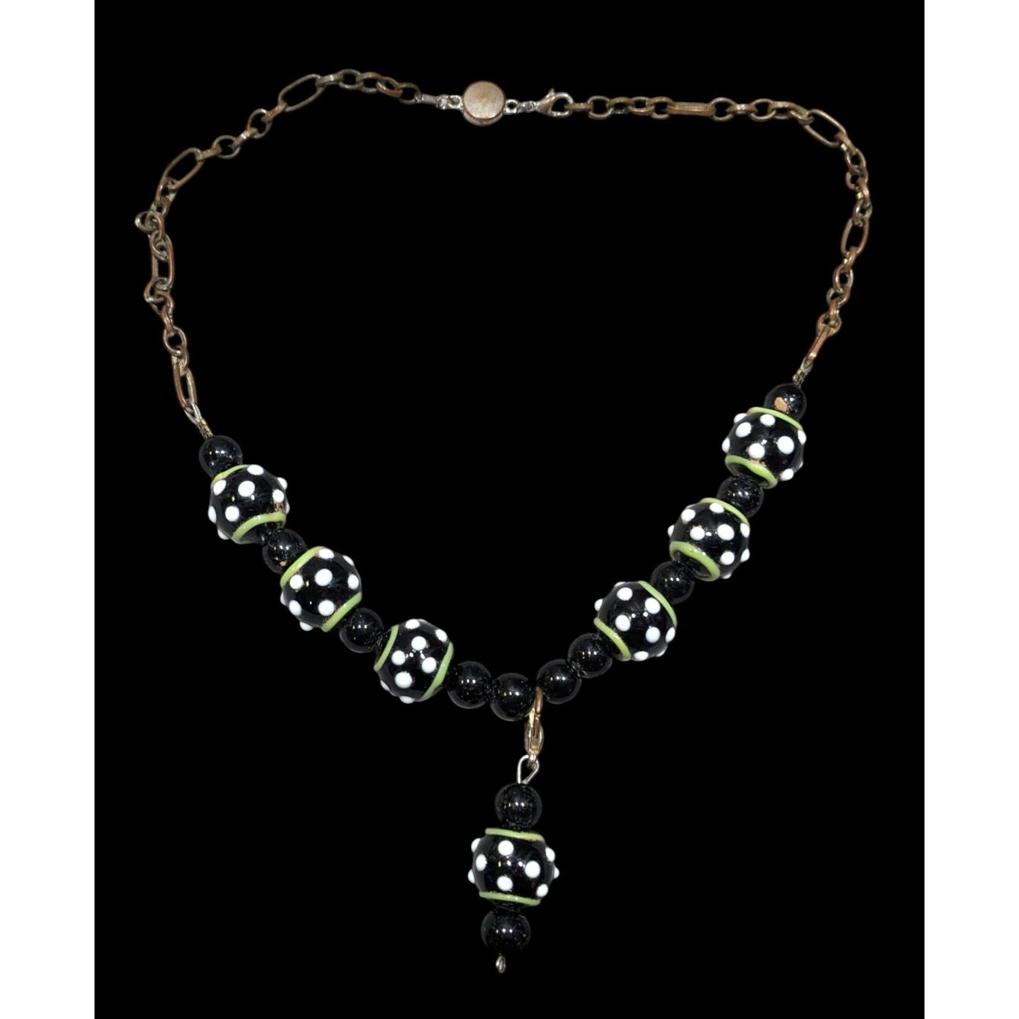 Handmade Quirky Handmade Black White And Green Glass Necklace Size ONE SIZE - 1 Thumbnail