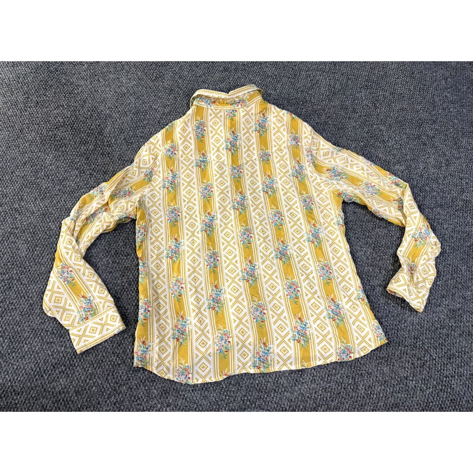 Roper Roper Button-Up Shirt Womens XL Yellow Stripe Floral Western Rayon Snap Front Size XL / US 12-14 / IT 48-50 - 7 Thumbnail