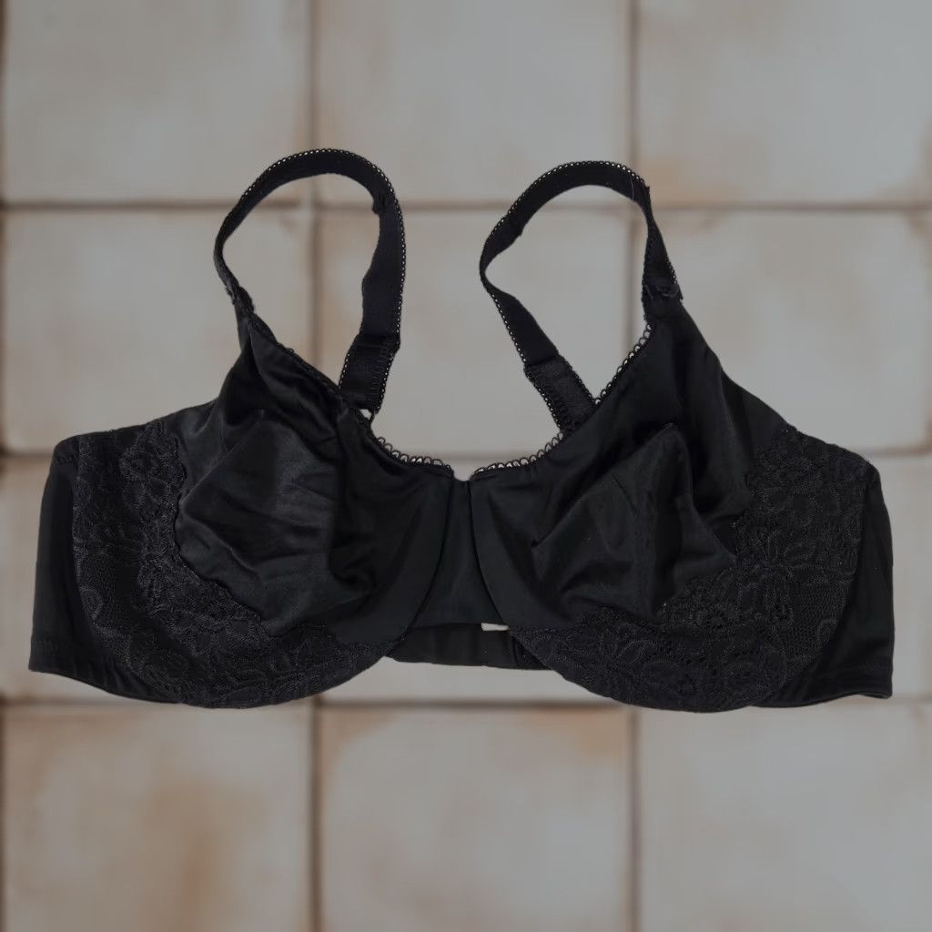 Vintage Olga Women Bra 40D Black Lace Underwired Adjustable Minimizer