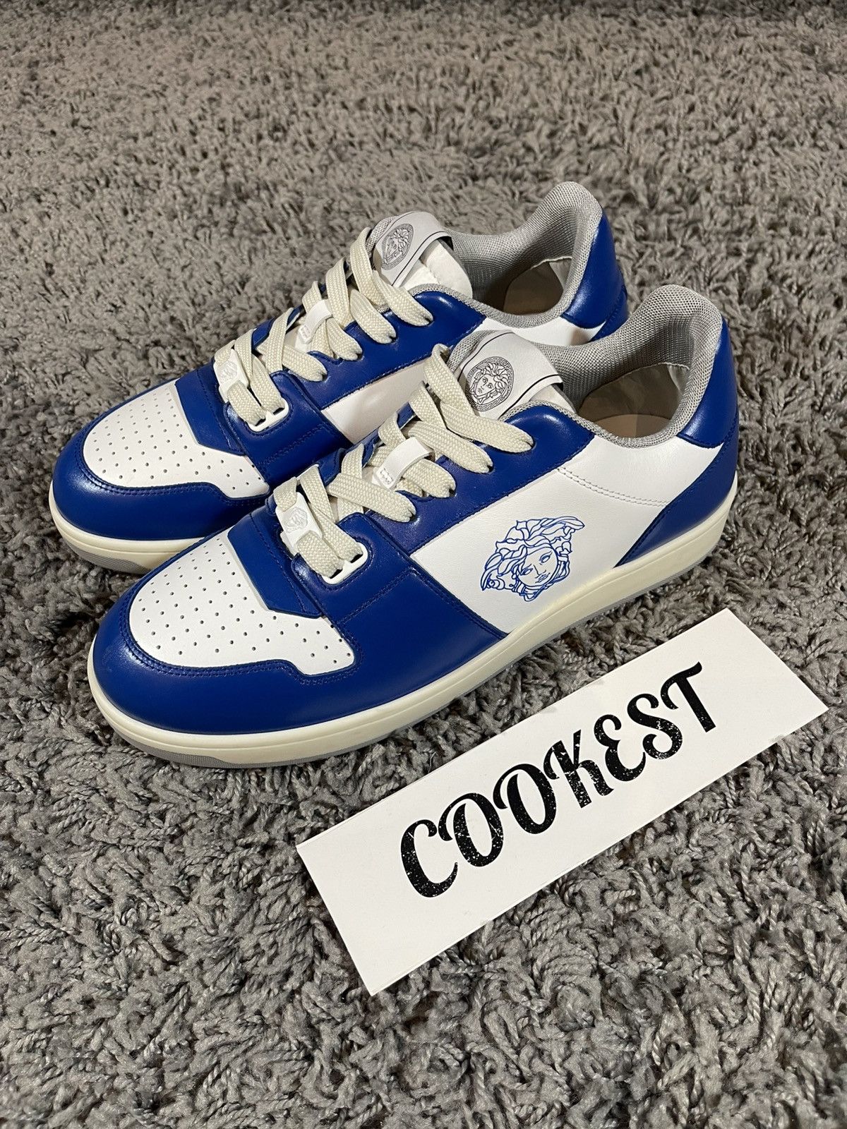 Versace Versace Medusa Logo Leather Sneakers White Blue Size US 8.5 / EU 41-42 - 12 Thumbnail