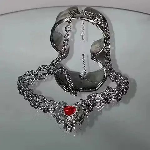 Jewelry Korea New Red Zircon Love Pendant Necklace Size ONE SIZE - 2 Thumbnail