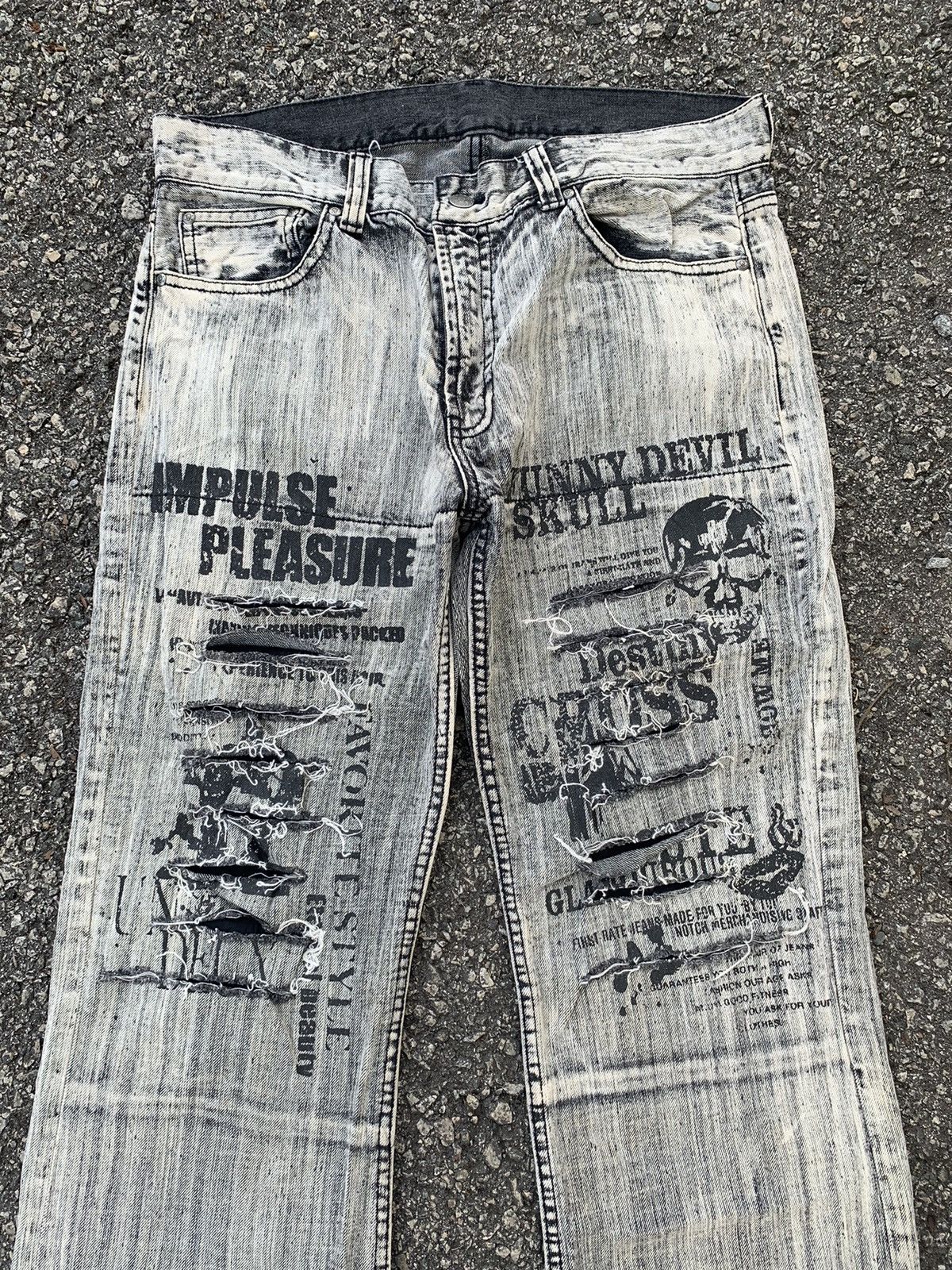 If Six Was Nine × Japanese Brand × Le Grande Bleu (L.G.B.) FLARE IMPULSE PLEASURE FUNNY DEVIL SKULL DISTRESSED PANTS☠️🎌 Size US 33 - 6 Thumbnail
