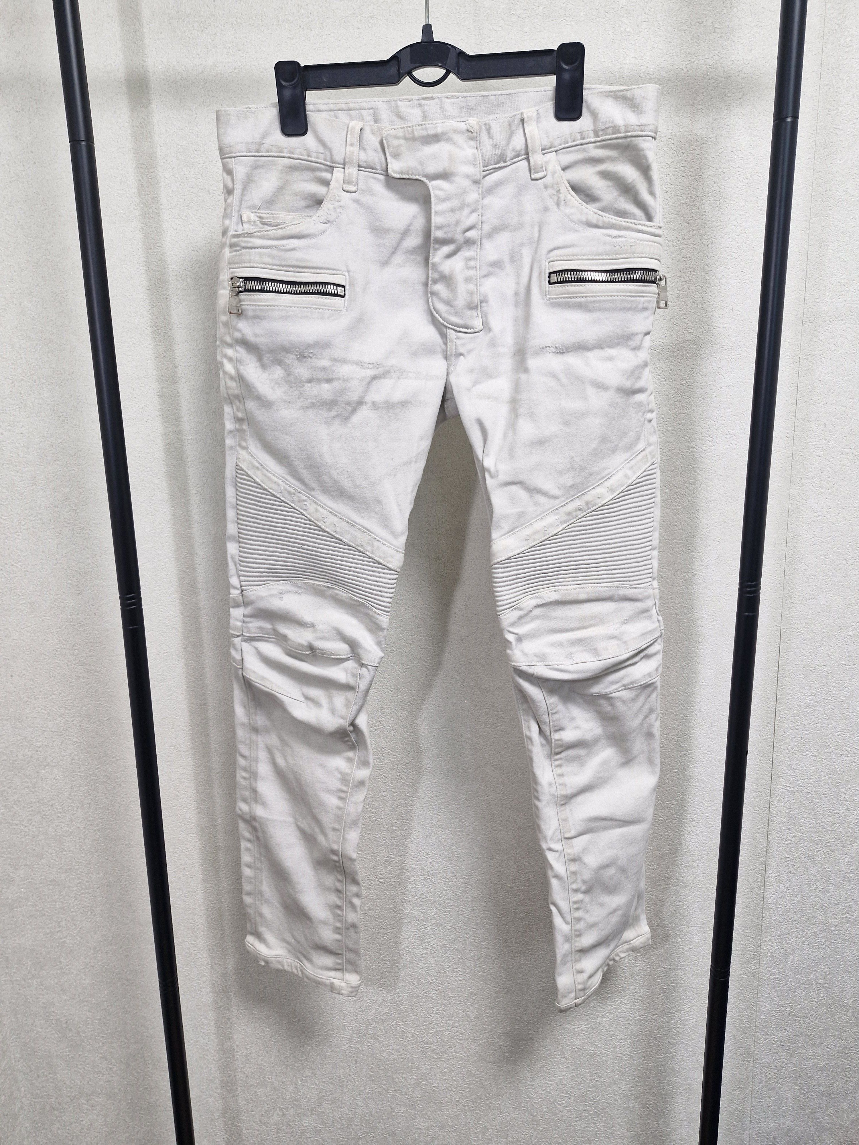 Balmain White Biker Jeans | Grailed