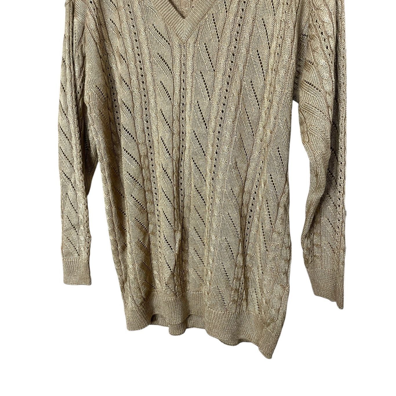 Liz Claiborne Vintage Liz Claiborne Cable Knit Shimmery Gold V Neck sweater M Size M / US 6-8 / IT 42-44 - 3 Thumbnail