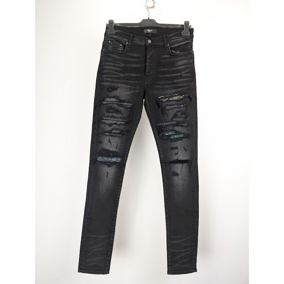 Amiri o1rshd1 Rainbow Paisley Thrasher Jeans in Aged Black Size US 34 / EU 50 - 1 Thumbnail