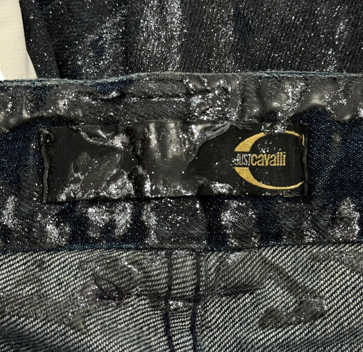 Just Cavalli × Vintage Just Cavalli Waxed Glitter Jeans Cropped Ankle Zip size 28 Size 28" / US 6 / IT 42 - 14 Thumbnail