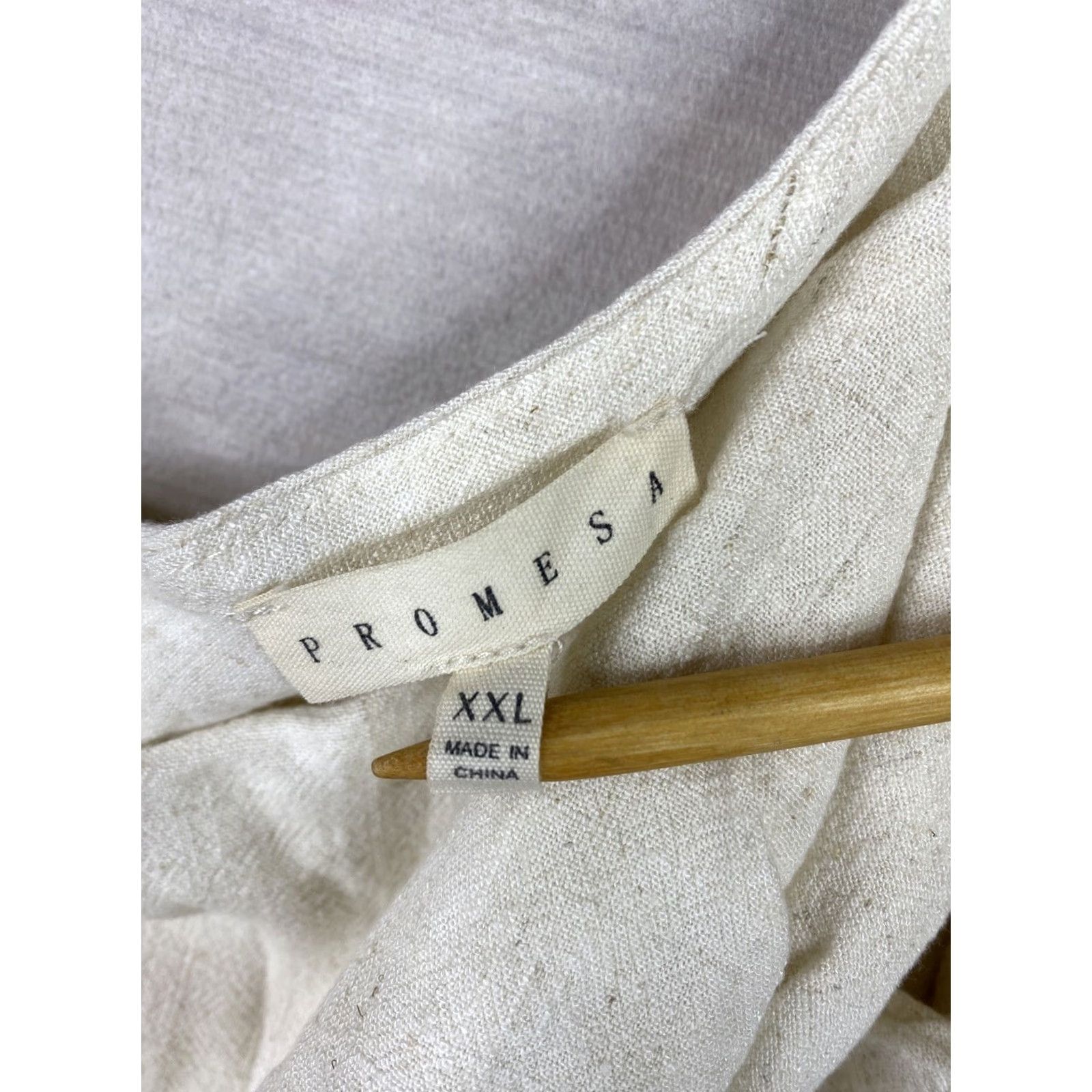 Vintage Promesa Bodysuit Womens 2XL Beige Linen Rayon Fringe Boho Snap Festival Satin? Size XXL / US 16-18 / IT 52-54 - 2 Thumbnail