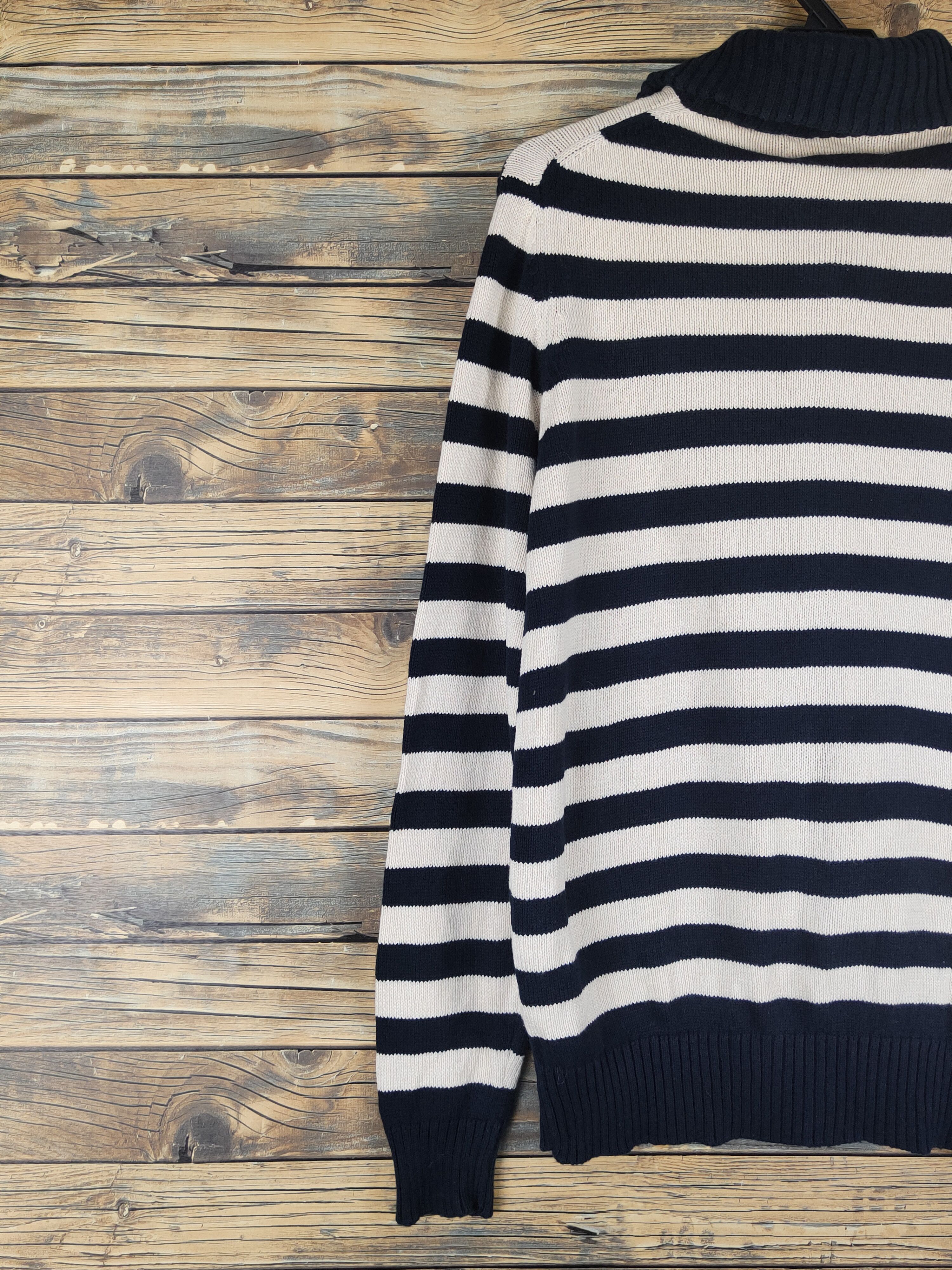 Homespun Knitwear × Japanese Brand × Vintage Inditex Navy Cream Stripe Knitwear Sweaters #W1358 Size US M / EU 48-50 / 2 - 8 Thumbnail