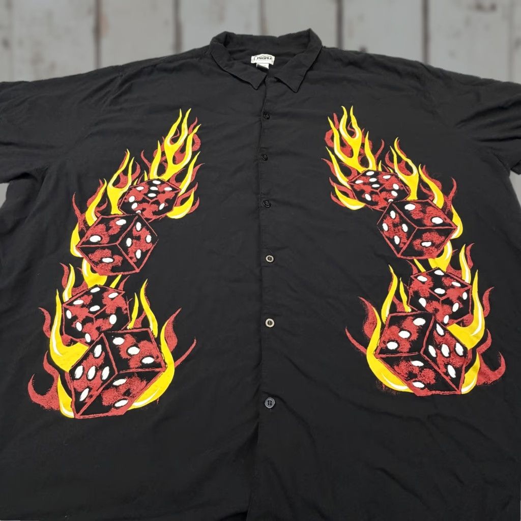 Vintage Profile Shirt Big 6X Mens Black Flaming Dice Casino Short Sleeve Button Up Vintage NO Size US XXL / EU 58 / 5 - 1 Thumbnail