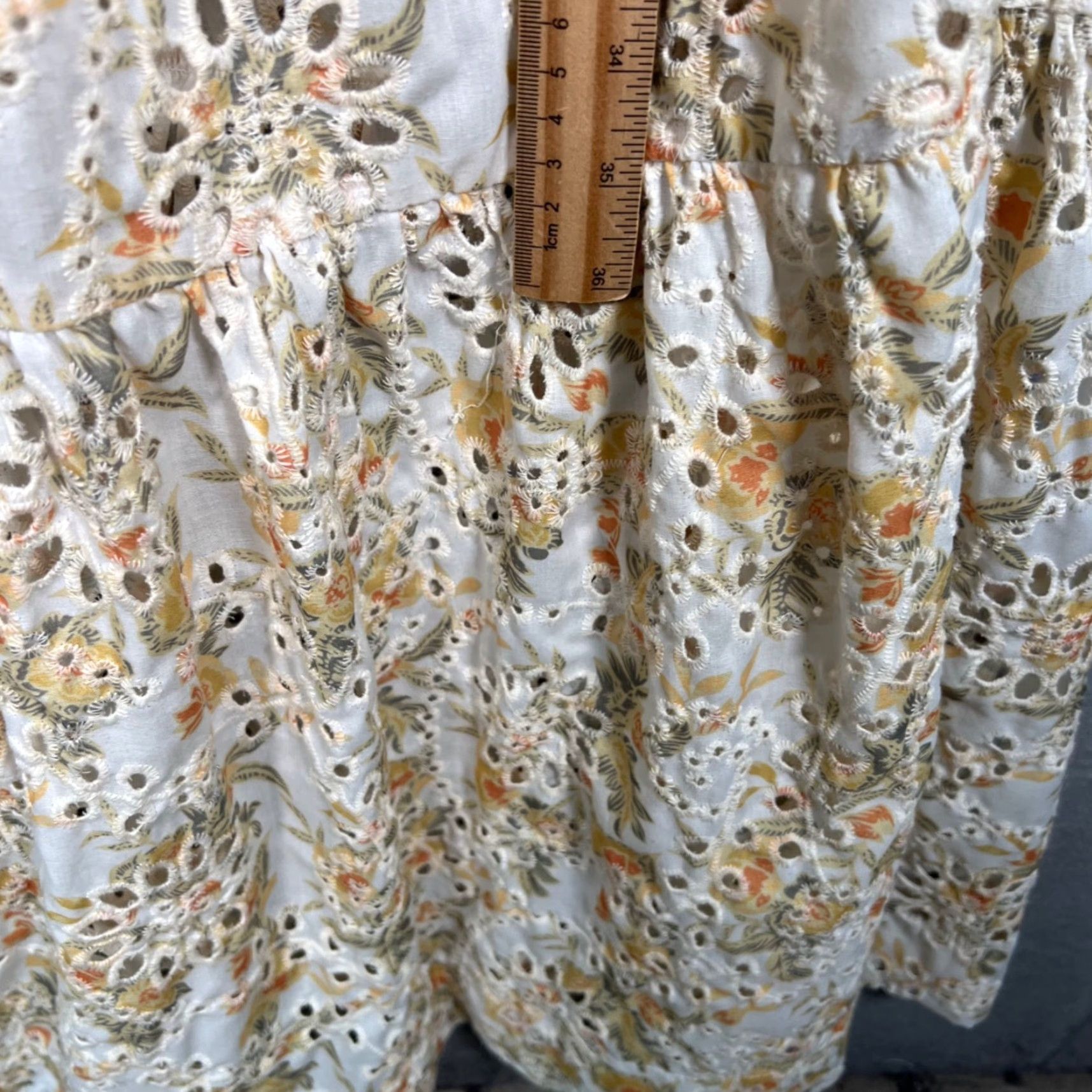 Vintage En Saison Womens Dress Midi En Saison Floral Eyelet Ruffle Yellow / White Puff Sleeve A-Line Maxi Casual Party/Cocktail Summer Spring Womens Medium Size M / US 6-8 / IT 42-44 - 6 Thumbnail