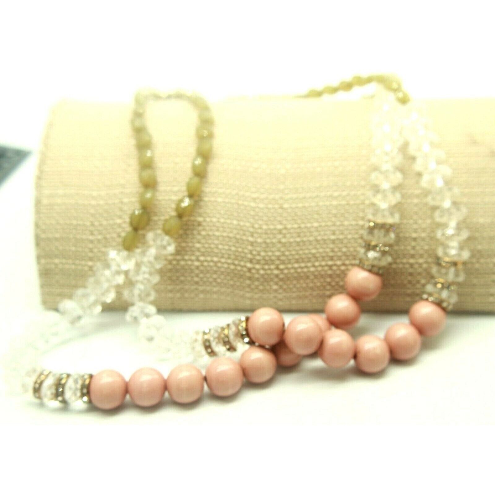 Other Mid Century Pink Green Clear Necklace Earring Set • 24" Size ONE SIZE - 2 Thumbnail
