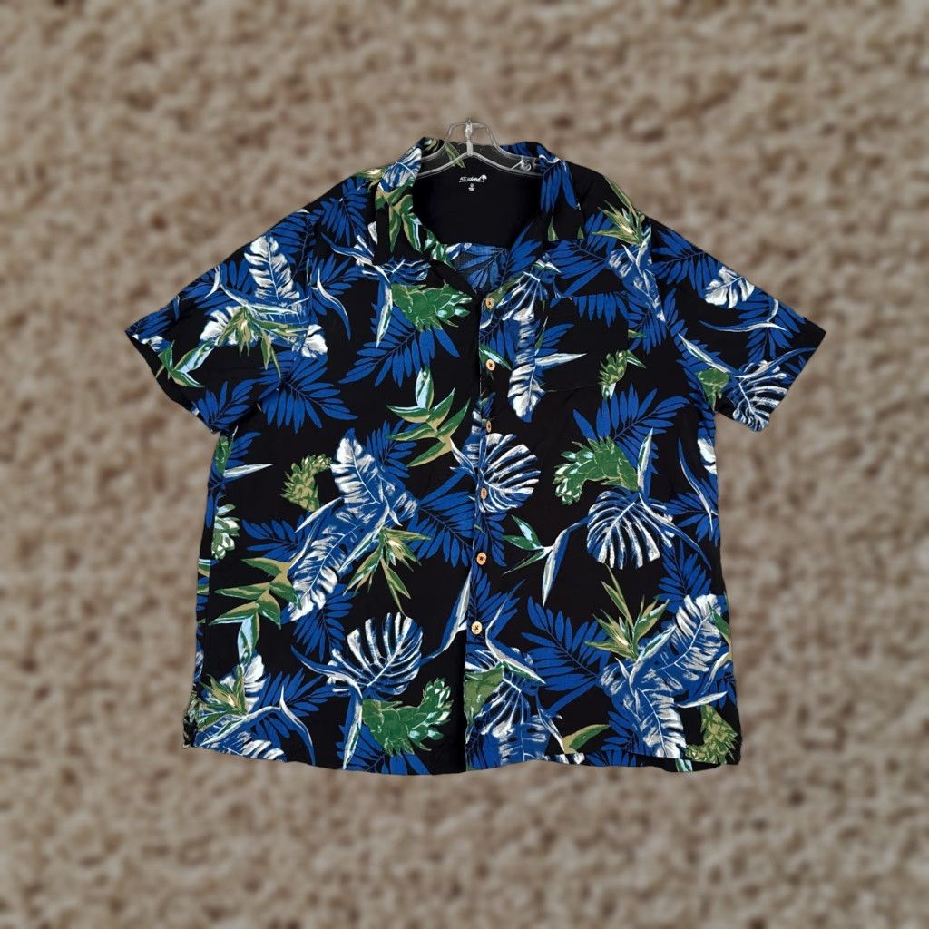 Vintage KINGSIZE Island Shirt Adult 2XL Black Floral 100% Rayon Hawaiian Button-Up Shirt Size US XXL / EU 58 / 5 - 1 Thumbnail