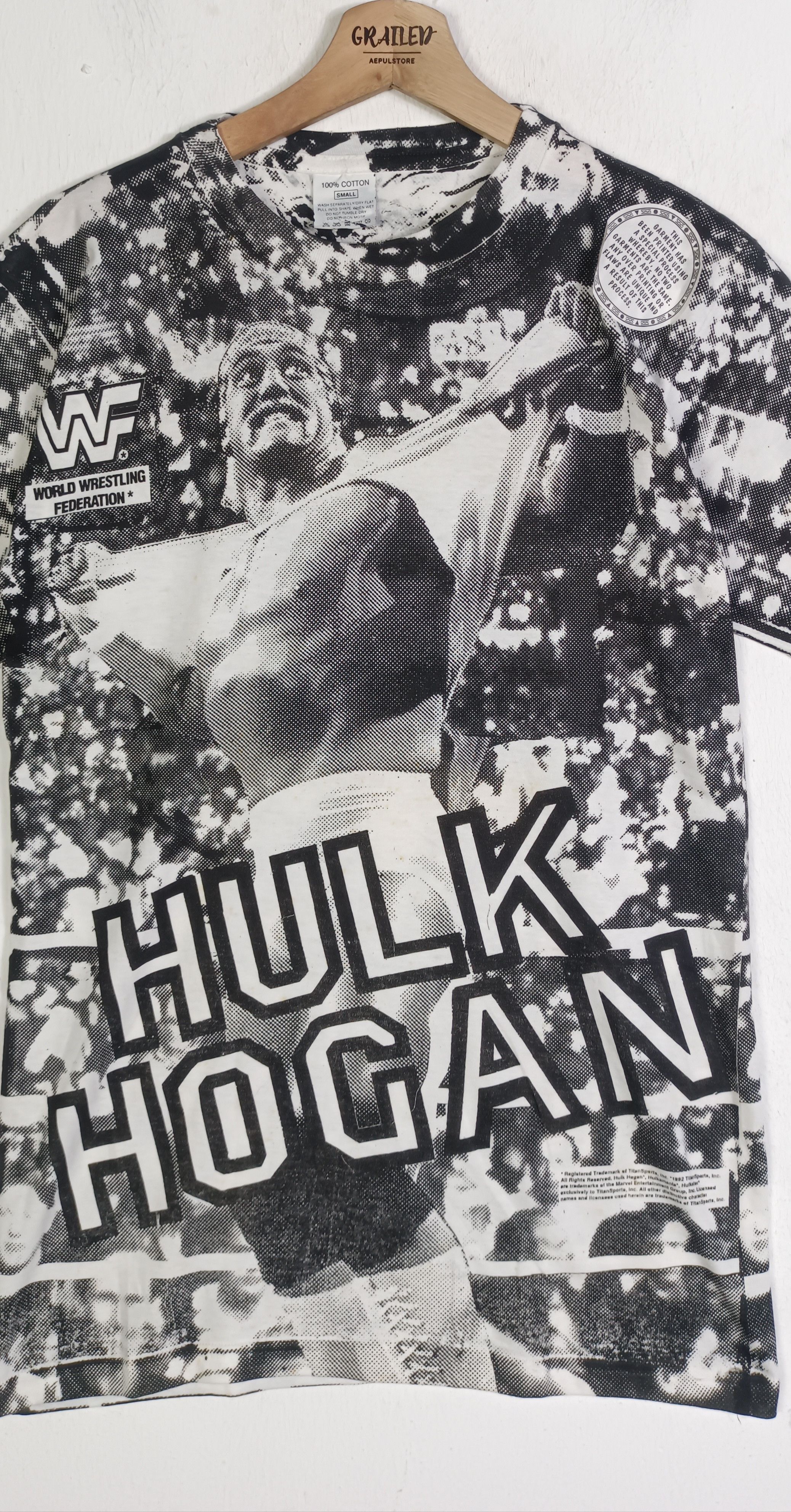 WWE Vintage 90🔥WWF Hulk Hogan All Over Print 1990 Size US S / EU 44-46 / 1 - 3 Thumbnail
