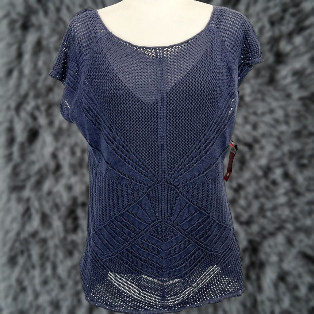 Vintage Tapemeasure Crochet Sweater Shell Navy Blue Womens XL Pullover Size XL / US 12-14 / IT 48-50 - 1 Thumbnail
