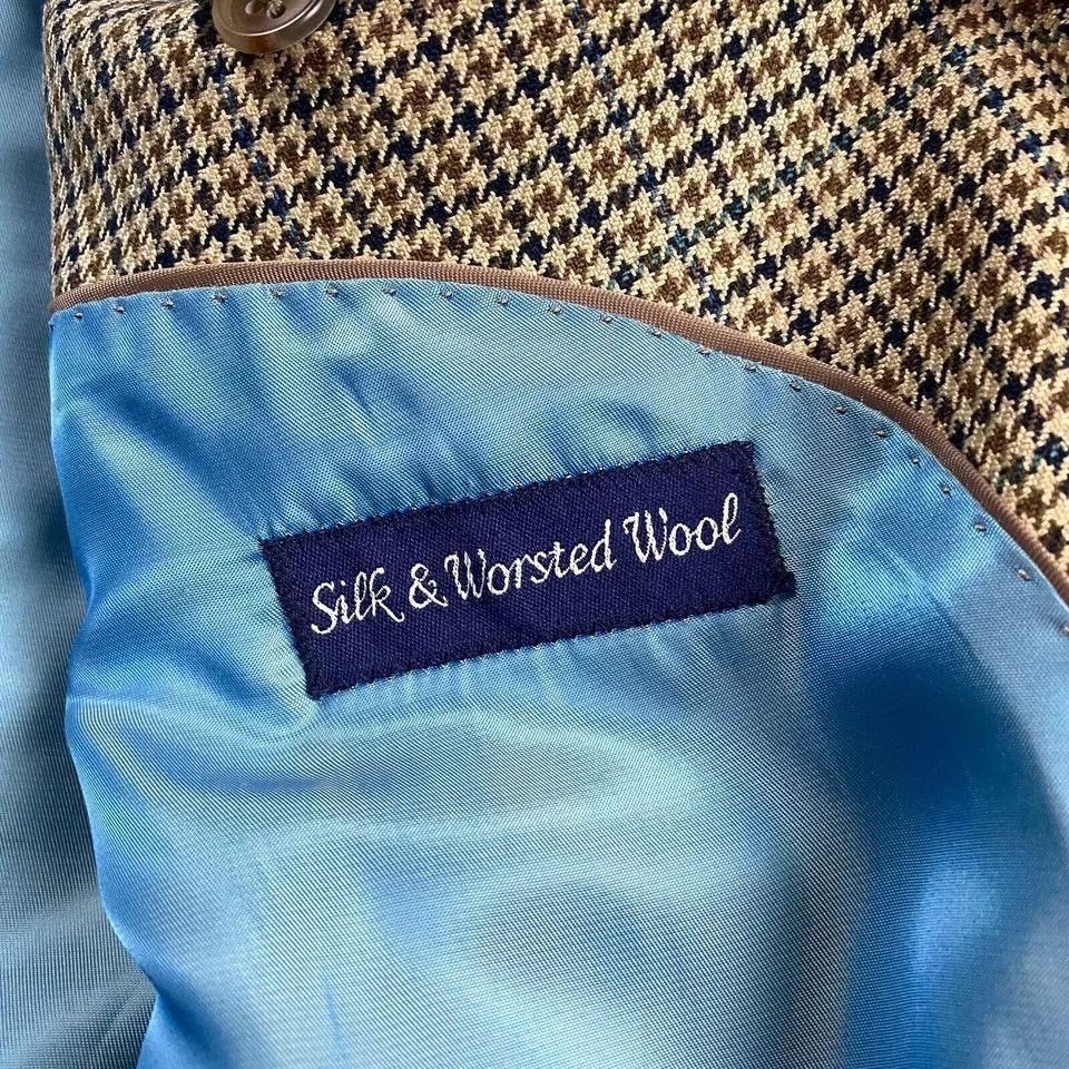 Alan Flusser Alan Flusser Blazer 44L Houndstooth Silk Worsted Wool Mens Size 44L - 6 Thumbnail
