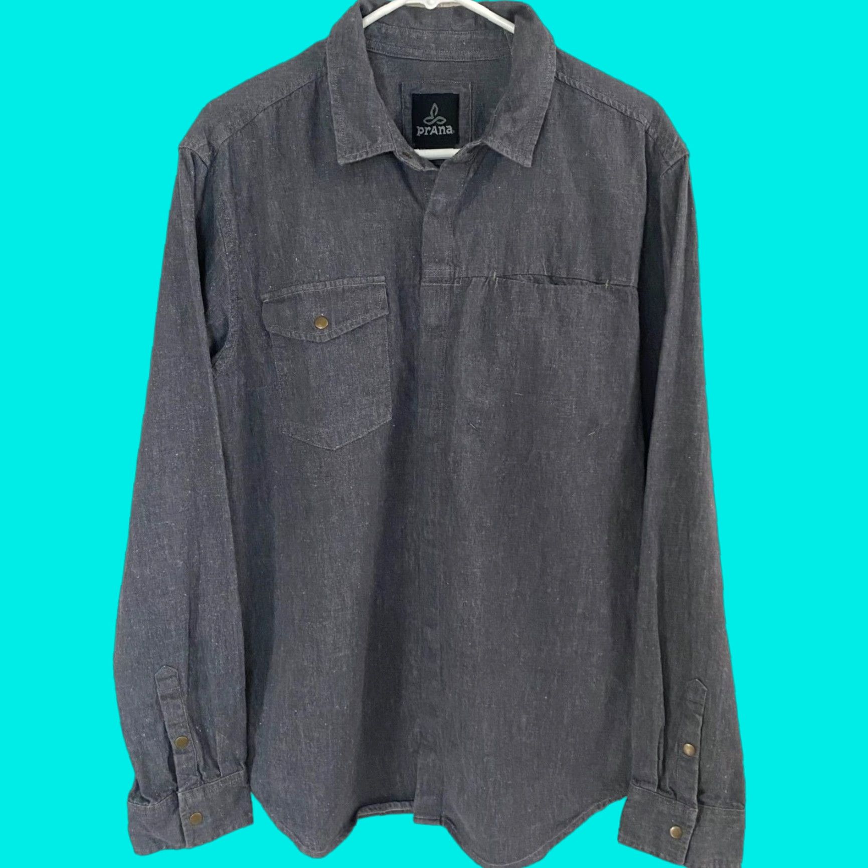 Prana Prana Lenny Overshirt Shirt Mens Large Gray Hemp Blend Snap Closure Button-Up Long Sleeve Size US L / EU 52-54 / 3 - 1 Thumbnail