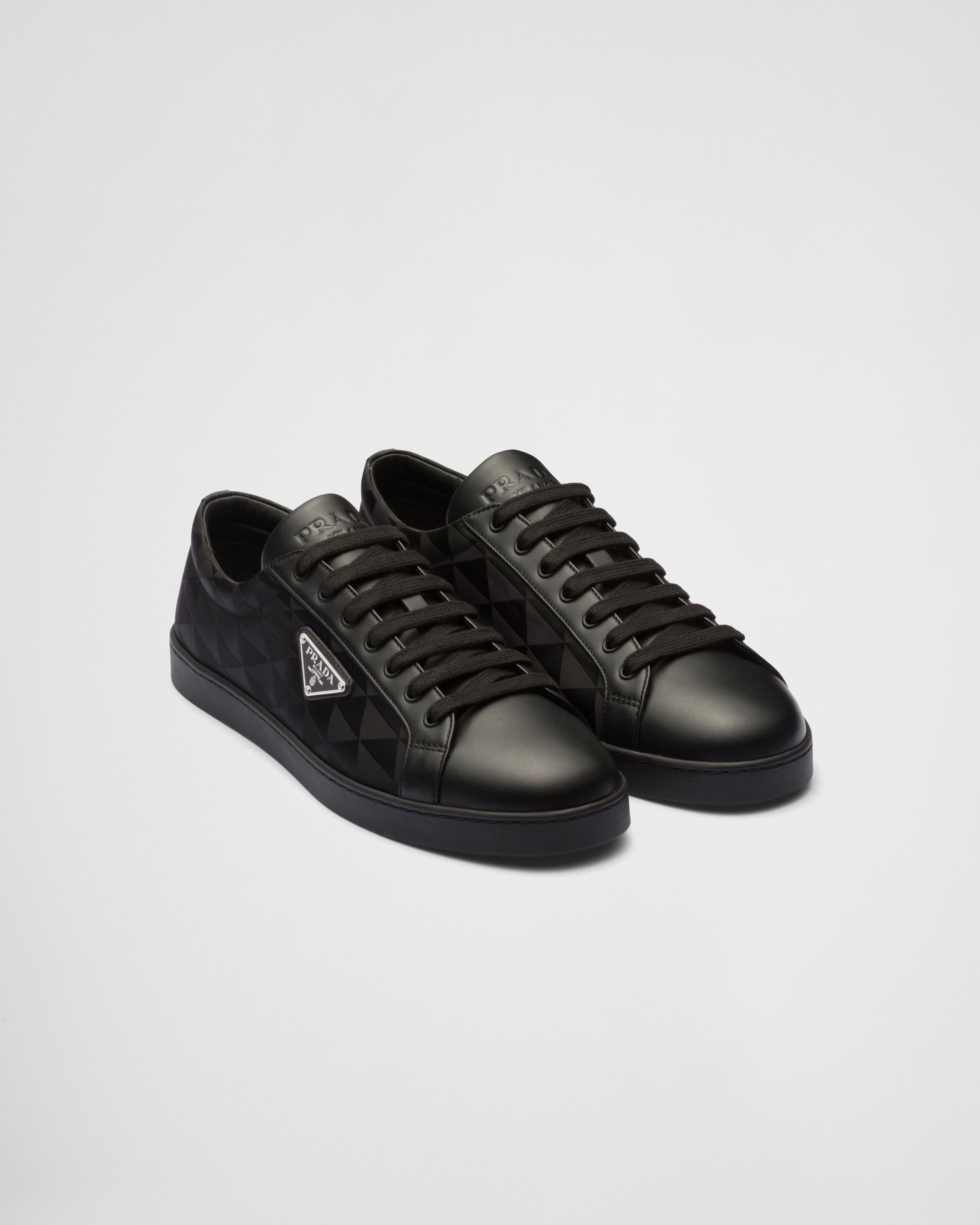 o1la1rc1a0925 Leather and Re-Nylon Sneakers in Black