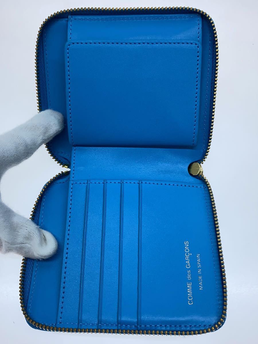 Wallet Round zip bi-fold leather plain Blue