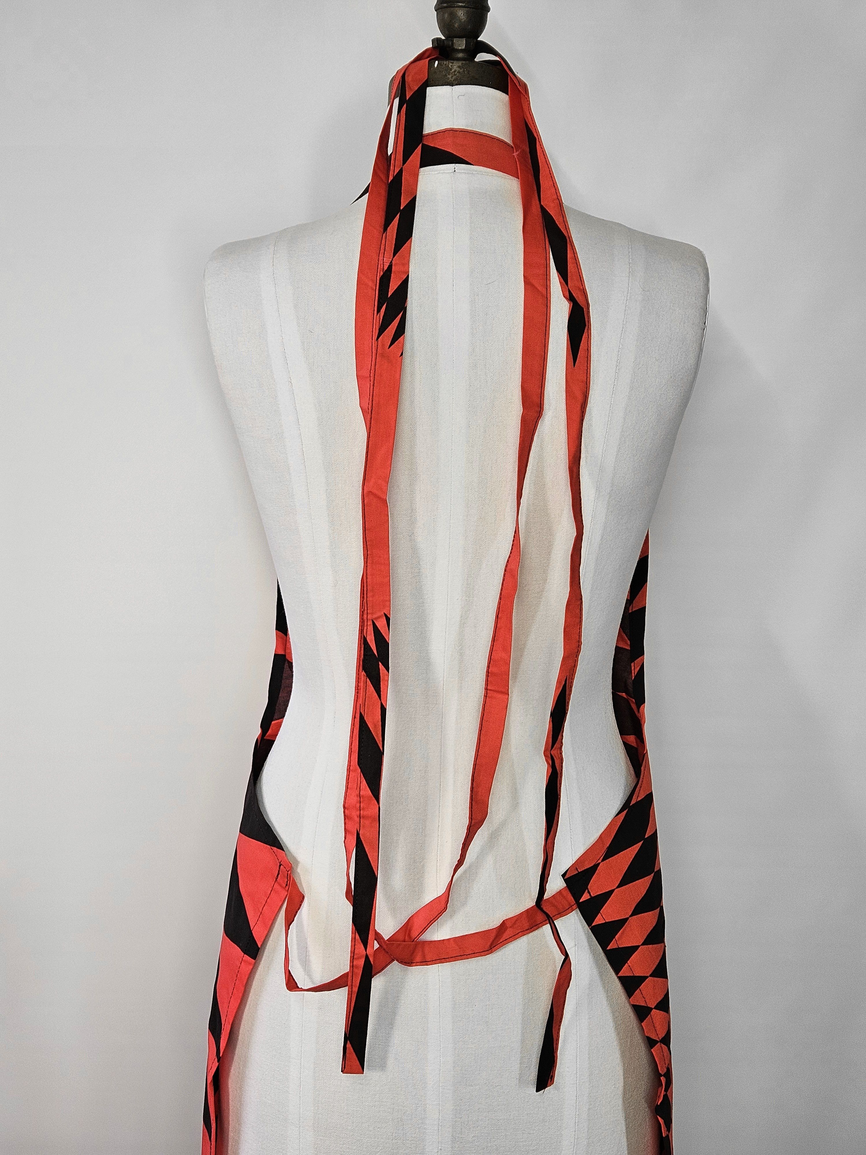 Handmade Apron Unisex M/L Black Red Diamond Pocket Extra Long Ties Size ONE SIZE - 6 Thumbnail