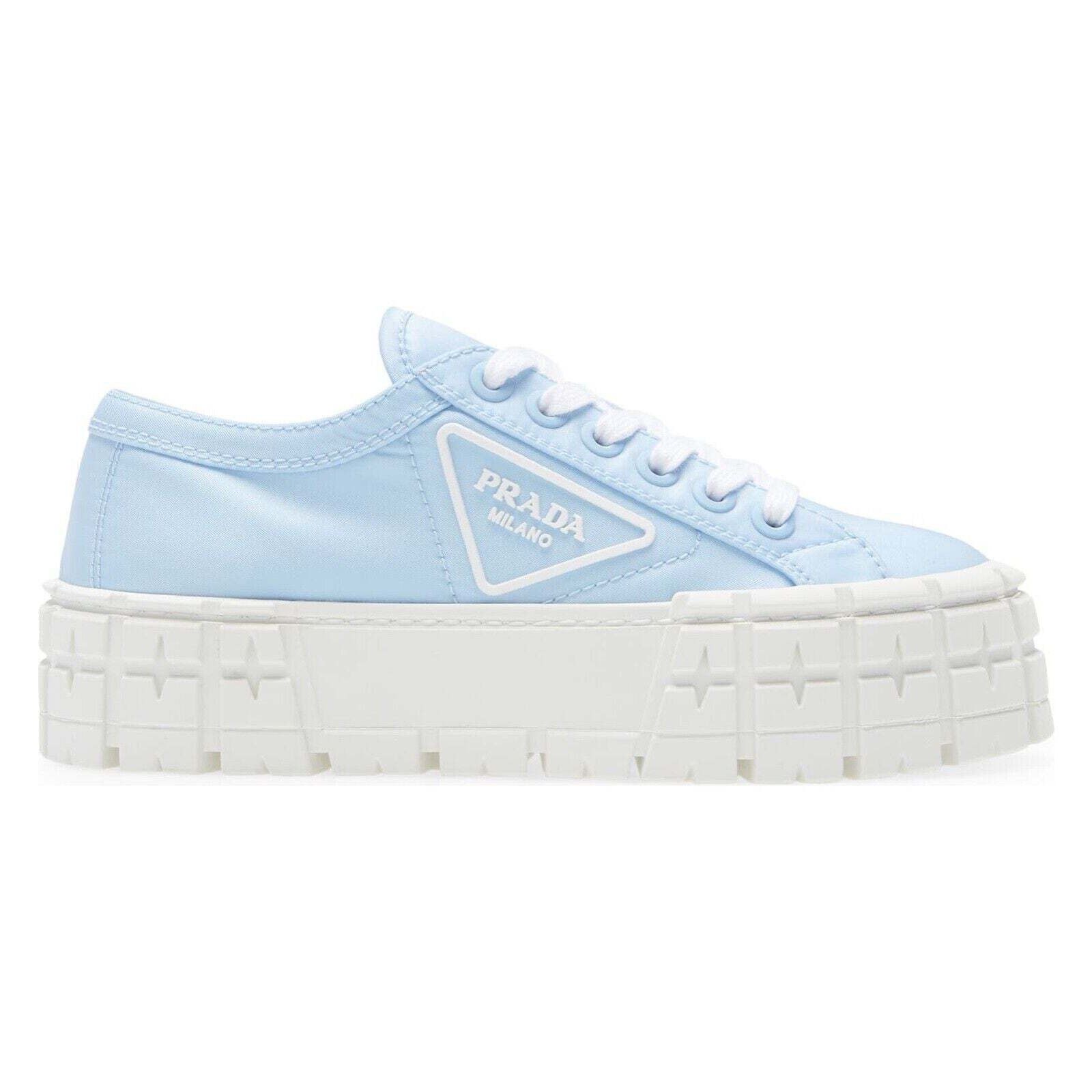 Prada Prada Cielo Blue Nylon White Platform Low Top Sneaker 37.5 Size US 7.5 / IT 37.5 - 1 Thumbnail