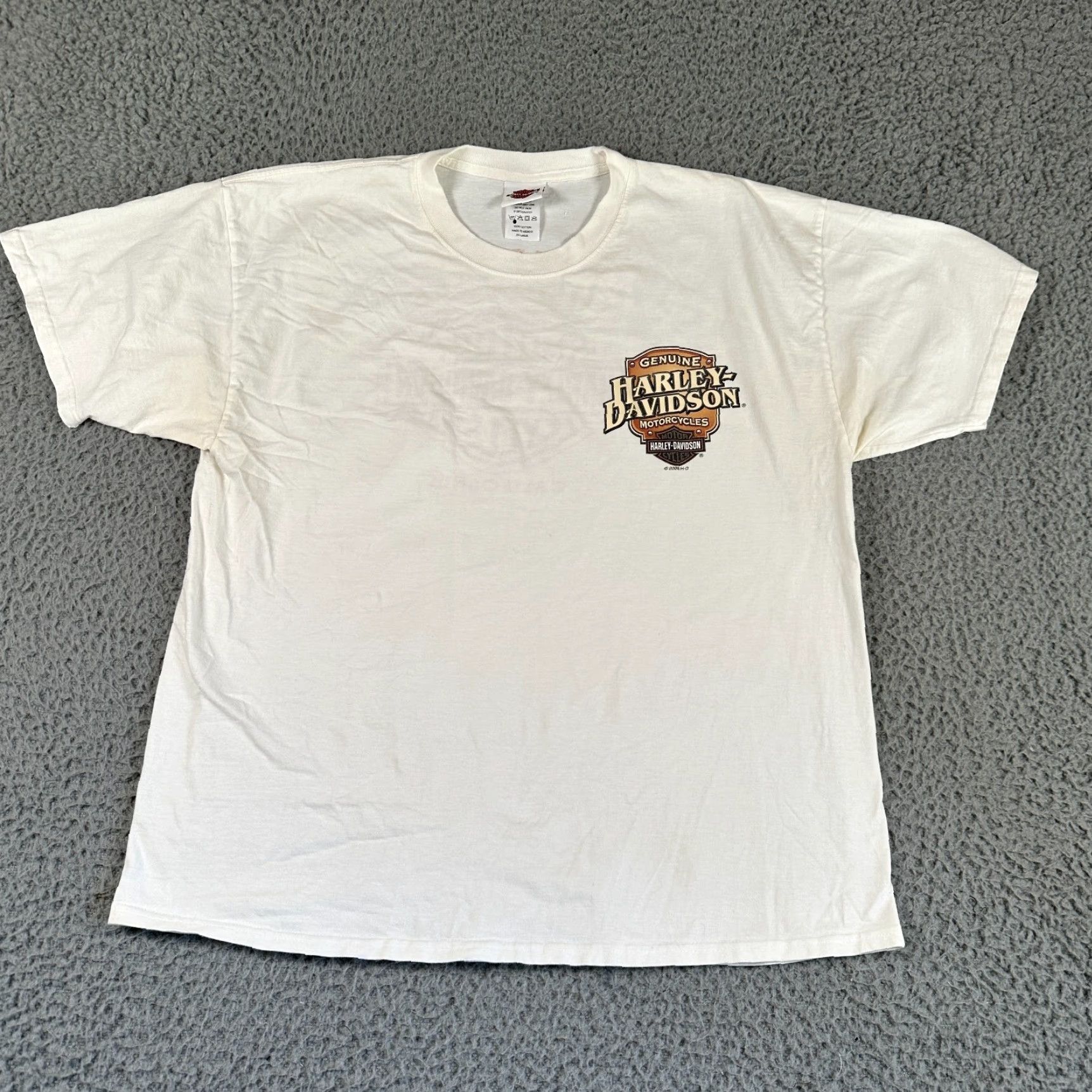 Harley Davidson Harley-Davidson Shirt Mens 2XL Beige T-Shirt Short Sleeve Graphic Print 2008 Vintage Glendale CA Motorcycle Men Size US XXL / EU 58 / 5 - 2 Thumbnail