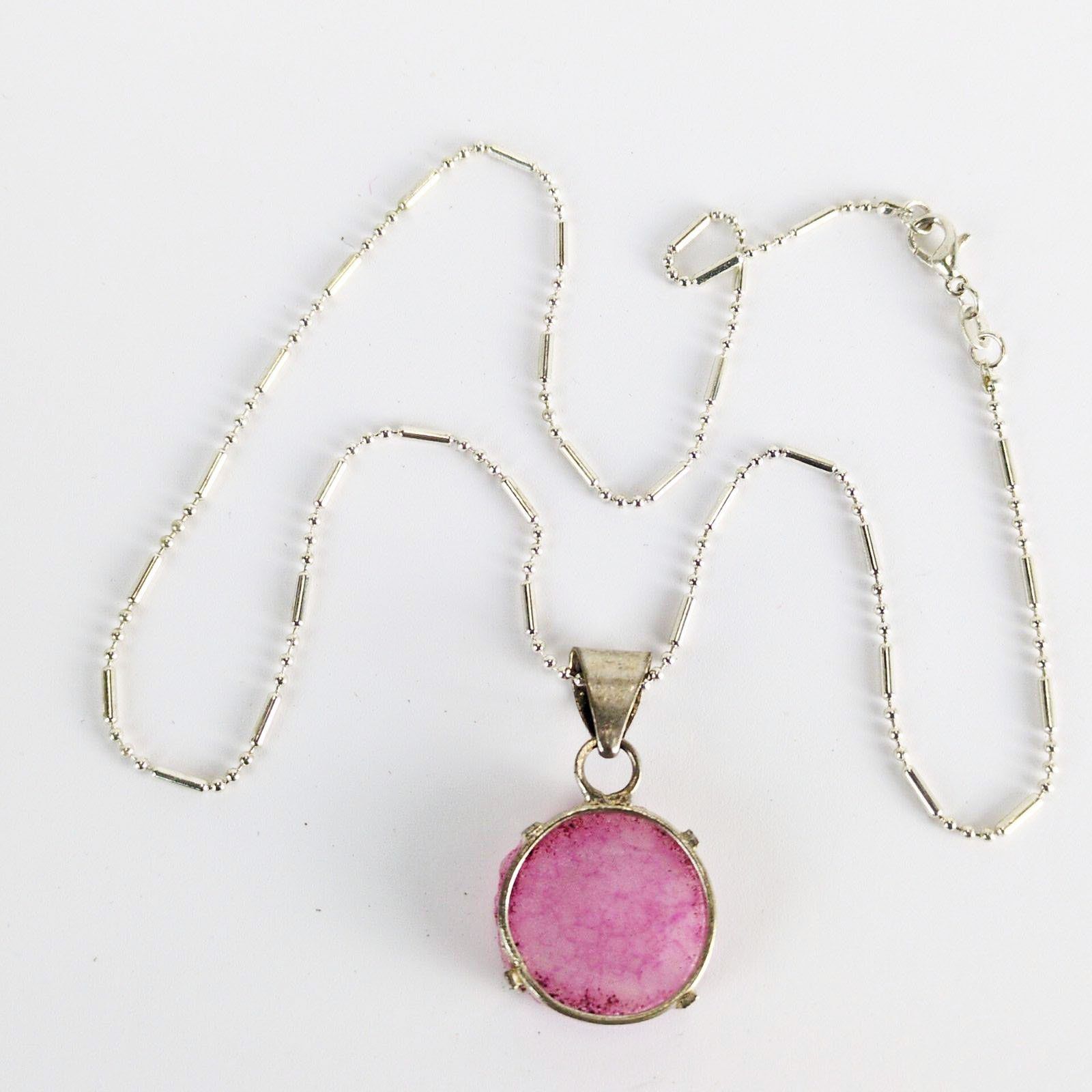 Other 925 Sterling Silver 18" Chain Necklace Pink Agate Pendant Size ONE SIZE - 4 Thumbnail