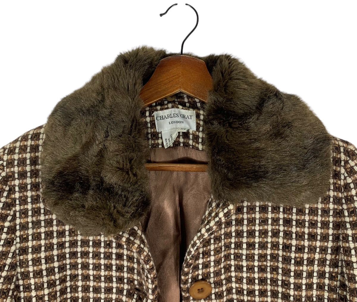 Designer × Vintage Vintage Charles Gray London Fur Tweed Designer Overcoat Size XS / US 0-2 / IT 36-38 - 6 Thumbnail