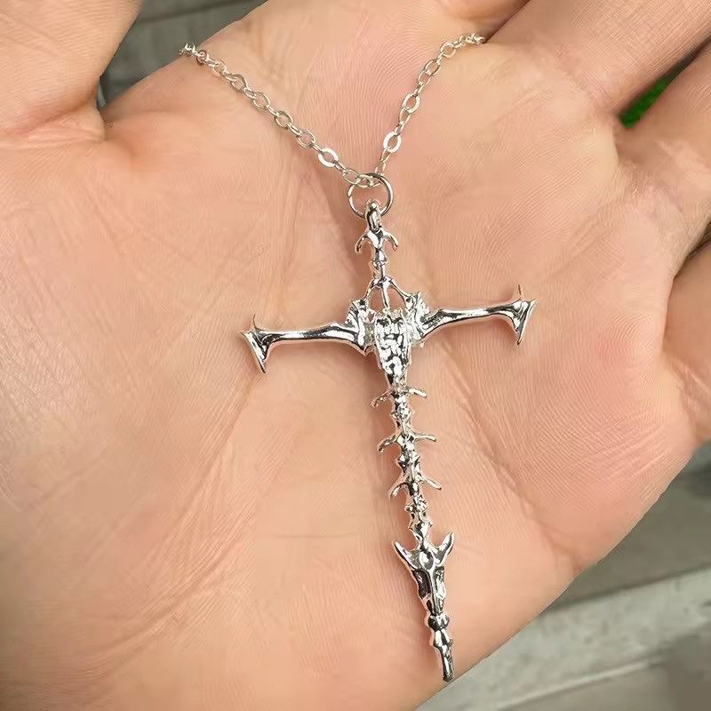 Jewelry Silver Color Cross Pendant Necklace | Gothic Design Size ONE SIZE - 2 Thumbnail