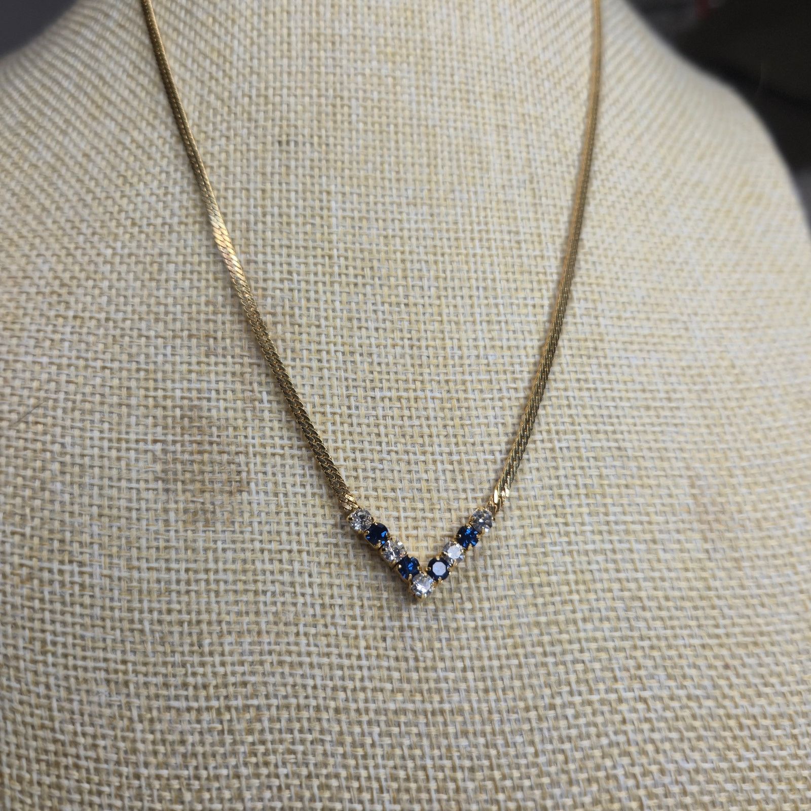Vintage Vintage Gold Tone Flat Chain Necklaces Faux Sapphire & Ruby Size ONE SIZE - 6 Thumbnail