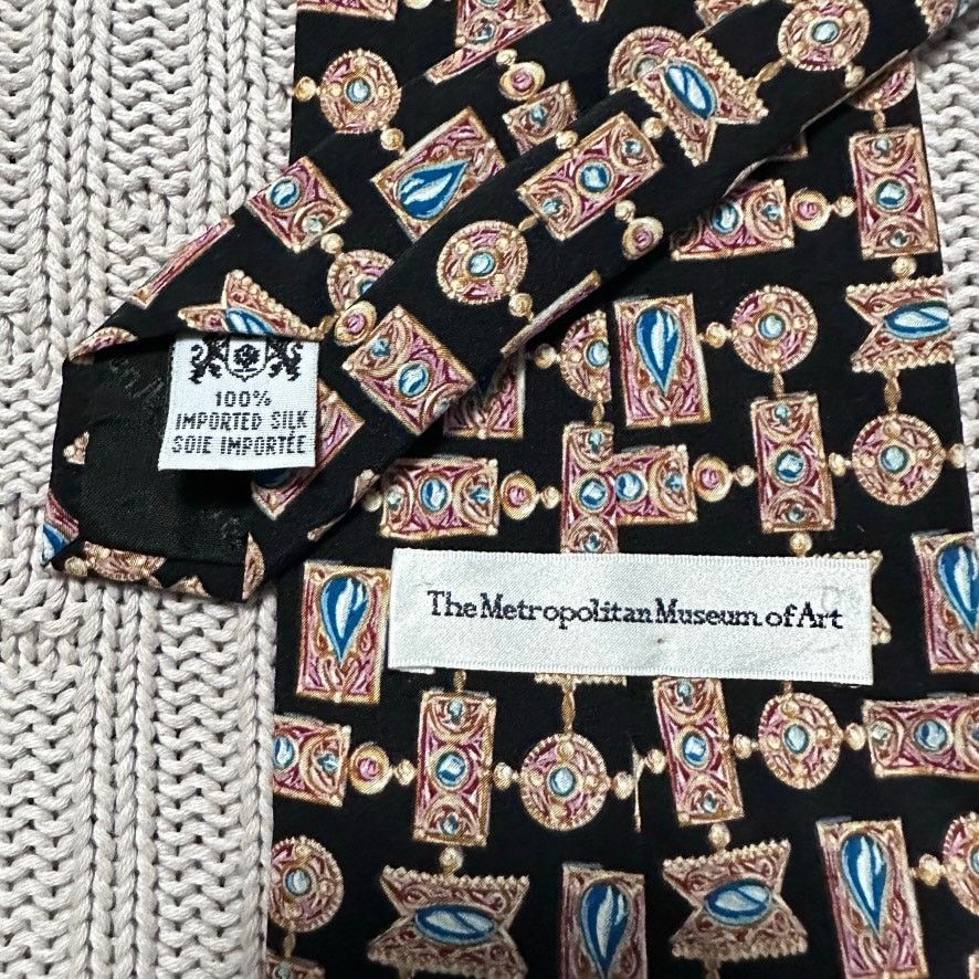 Vintage Vintage Met Art Museum black novelty print silk tie Size ONE SIZE - 3 Thumbnail