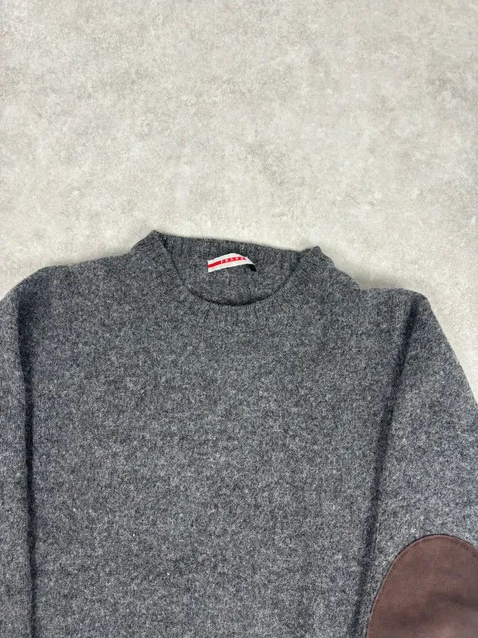 Prada 2000s Prada Grey Wool Leather Elbow Patch Sweater Size S / US 4 / IT 40 - 4 Thumbnail