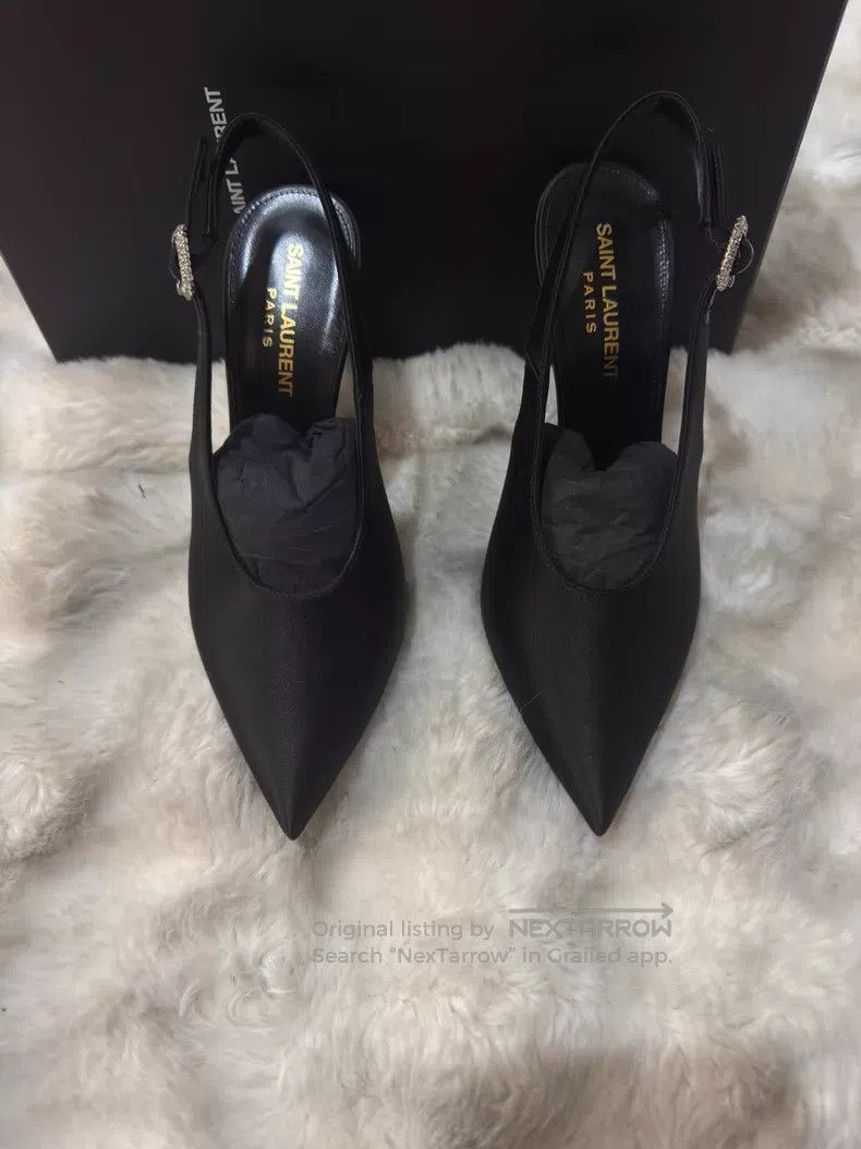 Saint Laurent Paris Saint Laurent Paris Black Satin Crystal Rhinestone High He Size US 6.5 / IT 36.5 - 6 Thumbnail