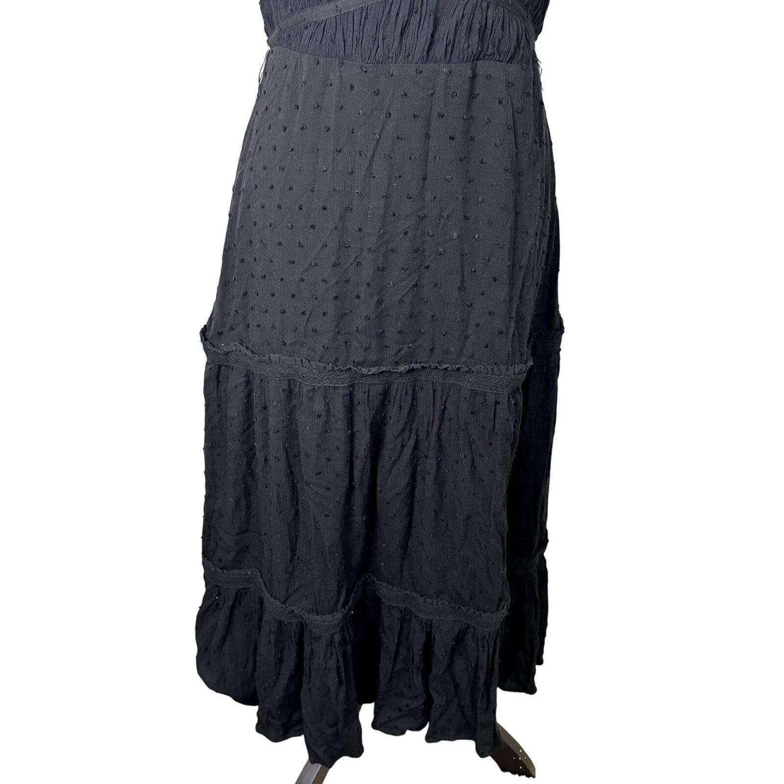 Paige Paige Midi Dress V-Neckline Tiered Swiss Dot Black Women's Size M / US 6-8 / IT 42-44 - 4 Thumbnail