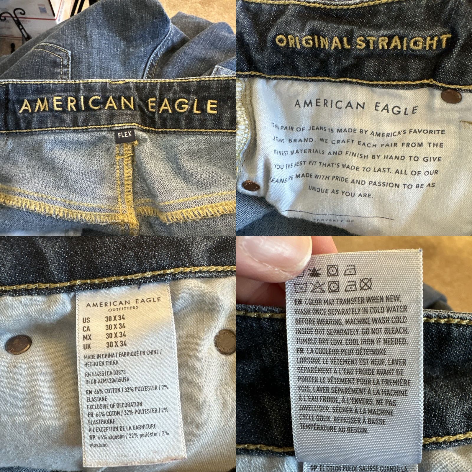 American Eagle Outfitters American Eagle Jeans Original Straight Flex Blue Mens 30x34 Denim Pants Stretch Size US 30 / EU 46 - 8 Thumbnail