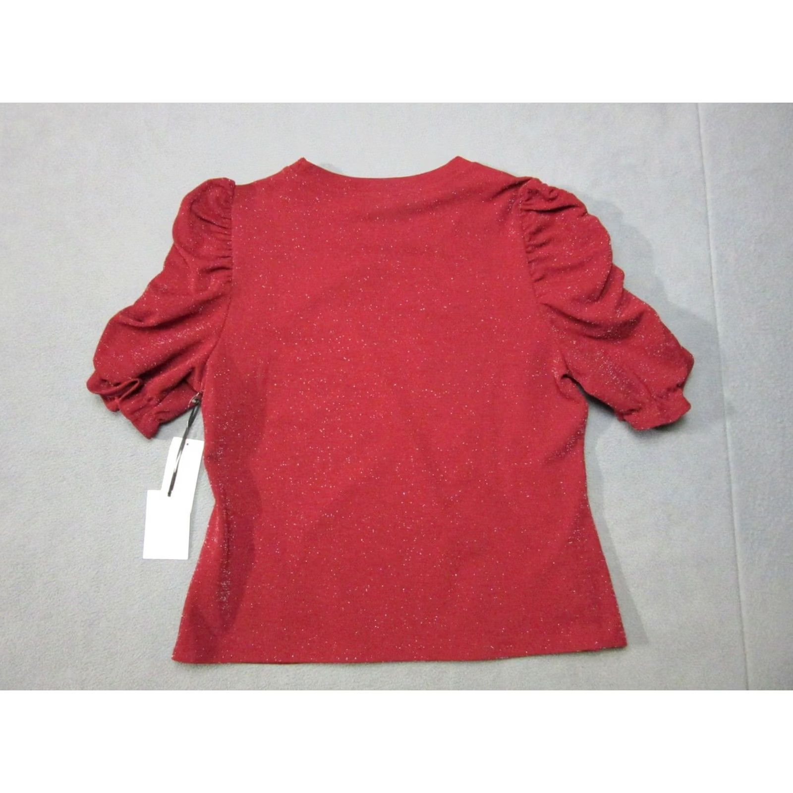 Vintage 1. STATE Womens Large Ruby Red Metallic Blouse Ruffled Sleeve Midnight Garden Size L / US 10 / IT 46 - 6 Thumbnail