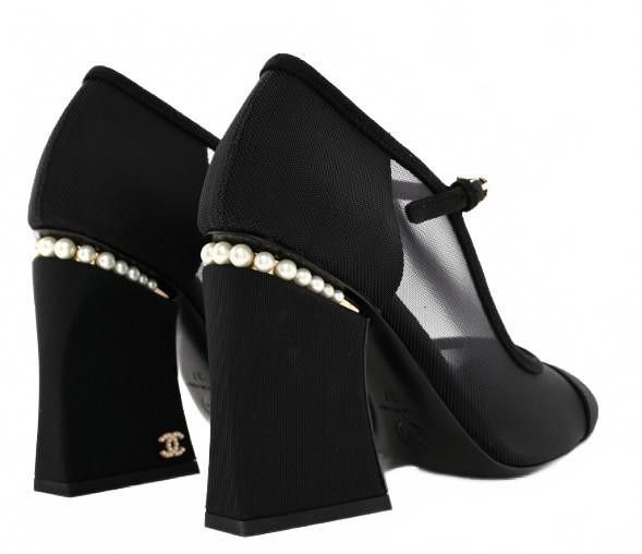 Chanel Chanel Black Mesh Heels Sz 41 - Pearl & Suede Trim - NIB Size US 11 / IT 41 - 3 Thumbnail
