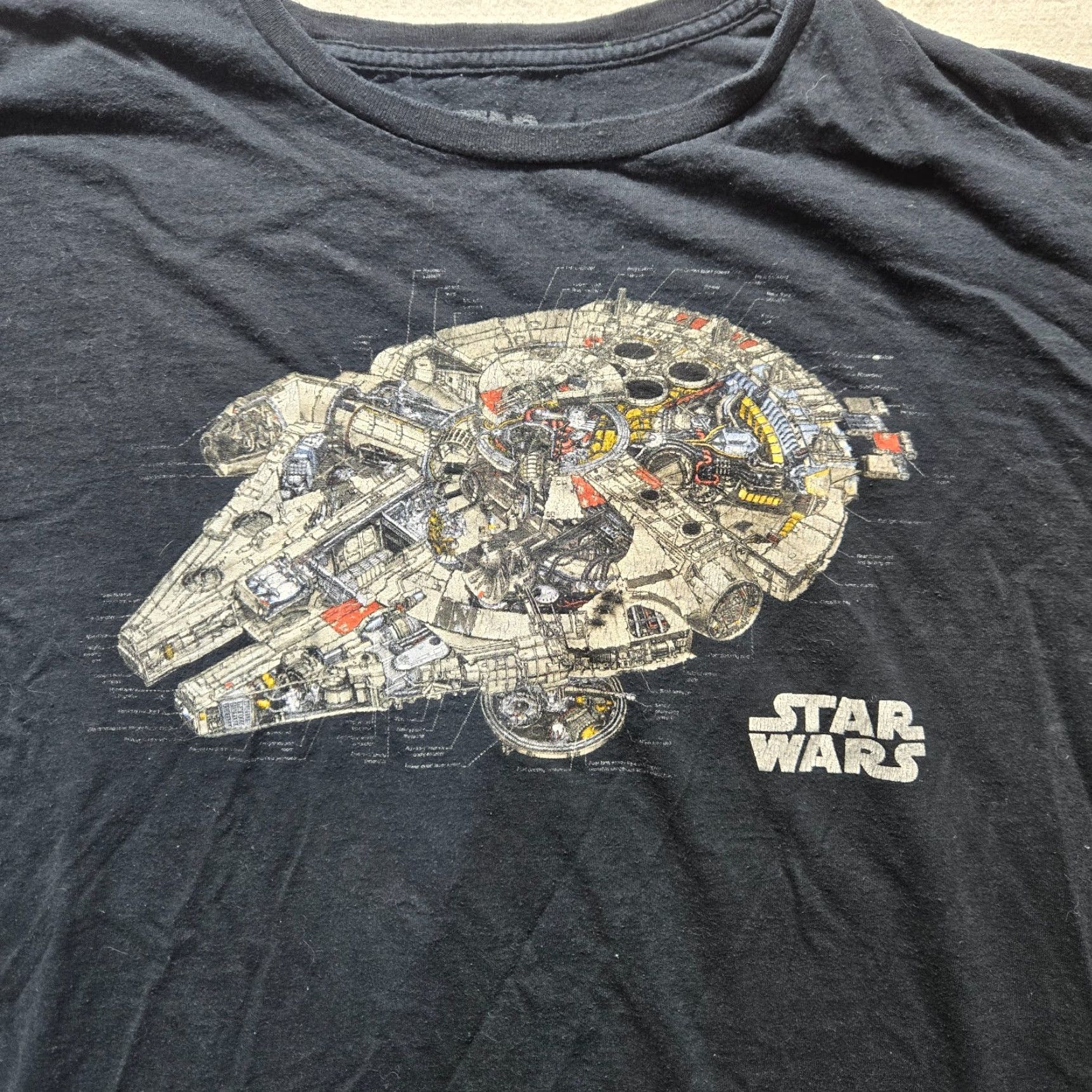 Star Wars Star Wars Shirt Adult XL Black T-Shirt Millennium Falcon Hans Solo Crew Neck Short Sleeve Cotton Graphic Regular Mens XL Size US XL / EU 56 / 4 - 2 Thumbnail