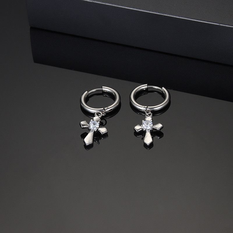 Jewelry × Sterling Silver Cross One pairs Earrings Gothic Punk Chrome Jewelry Spike Size ONE SIZE - 1 Thumbnail