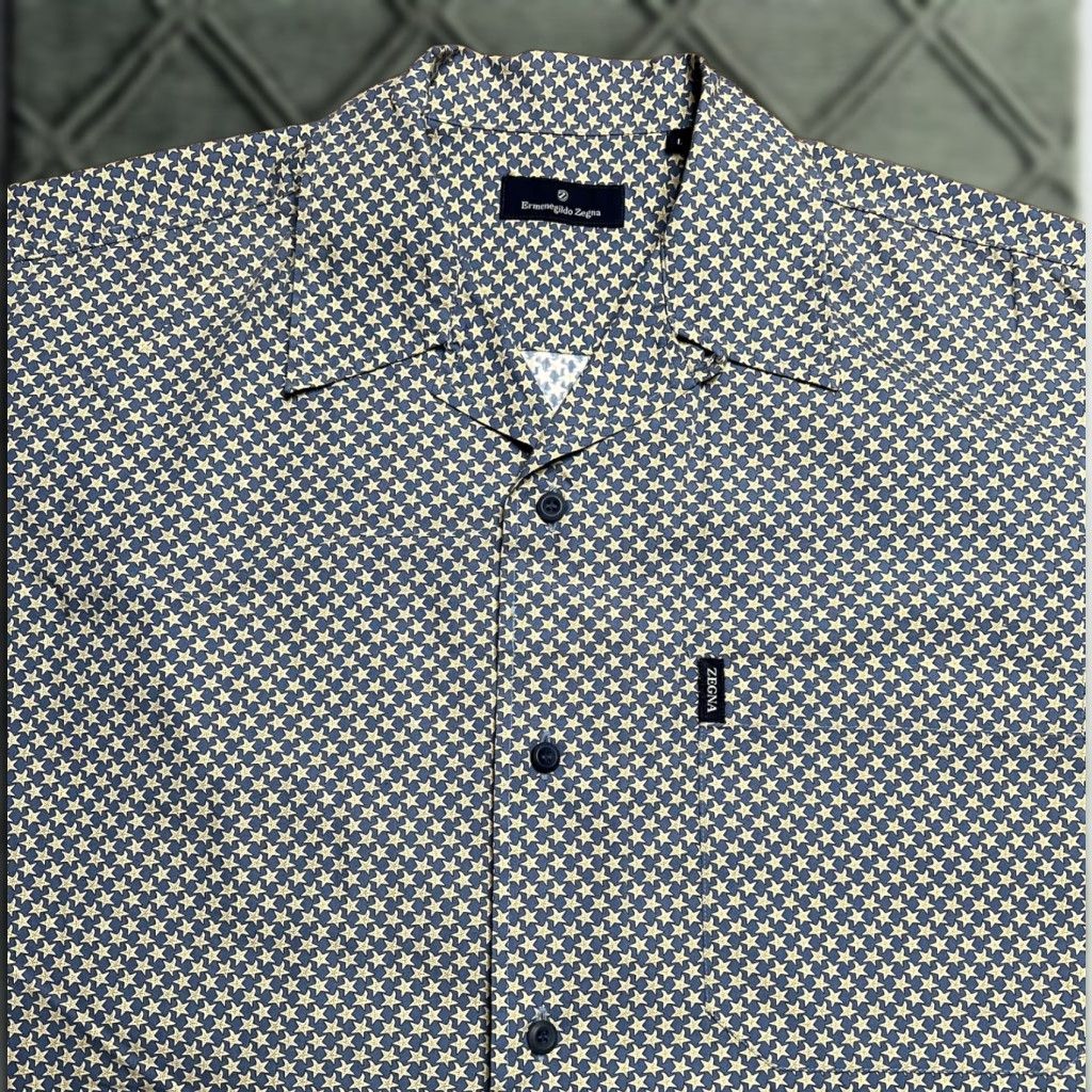Ermenegildo Zegna Men’s L Beach Hawaiian Camp Button-Up Shirt Star Fish