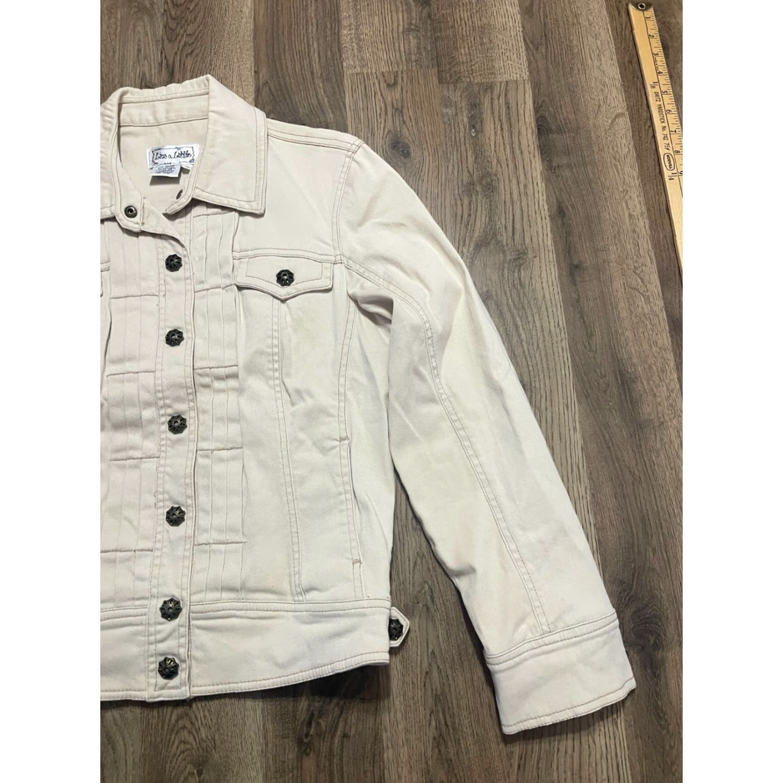 Olive Live a Little Jacket Womens Size Medium White Button Up Jean Jacket Pockets Street Casual Travel N/A Size 32" / US 10 / IT 46 - 4 Thumbnail