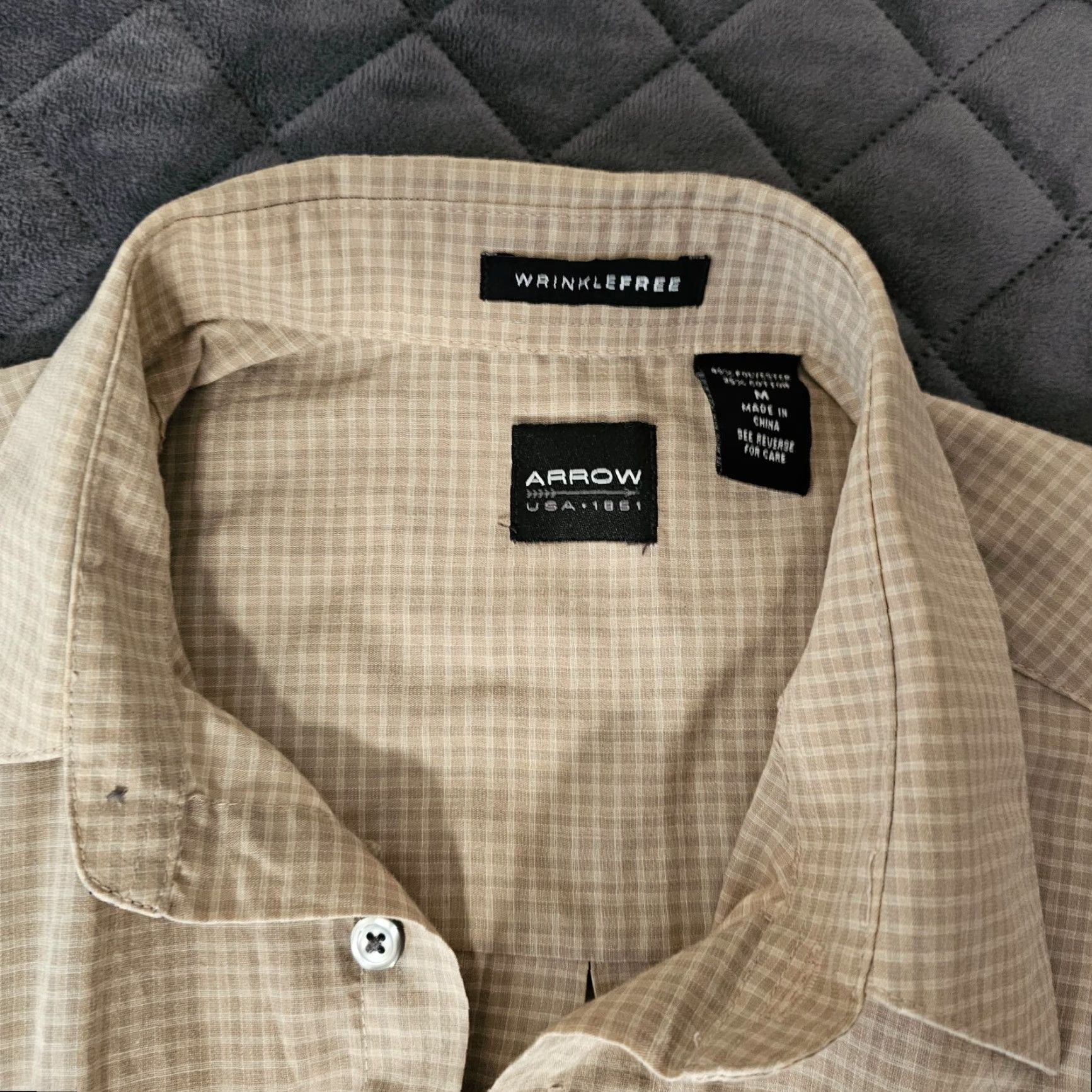 Arrow Arrow Button-Up Shirt Men M Brown Check Long Sleeve with Pocket Casual Size US M / EU 48-50 / 2 - 2 Thumbnail