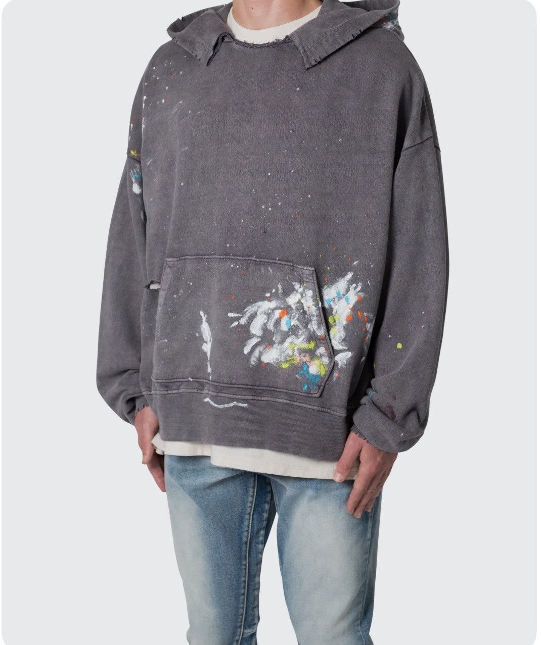 Designer × Vintage Vintage Destroyed Paint Charcoal-Grey Hoodie Size US XS / EU 42 / 0 - 2 Thumbnail