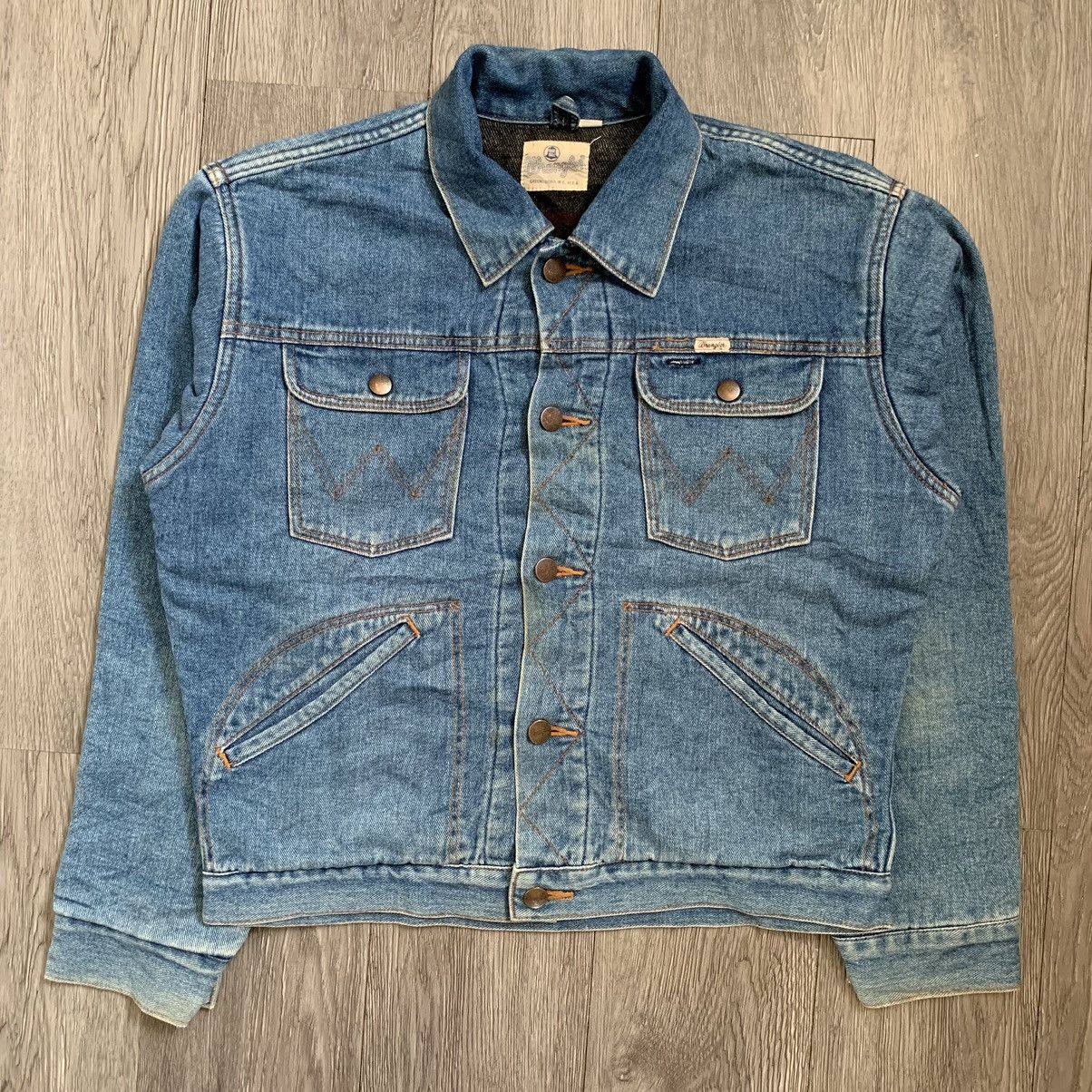 image of Vintage 1960's Wrangler Blanket Lined Trucker Jacket in Washed Denim, Men's (Size Medium)