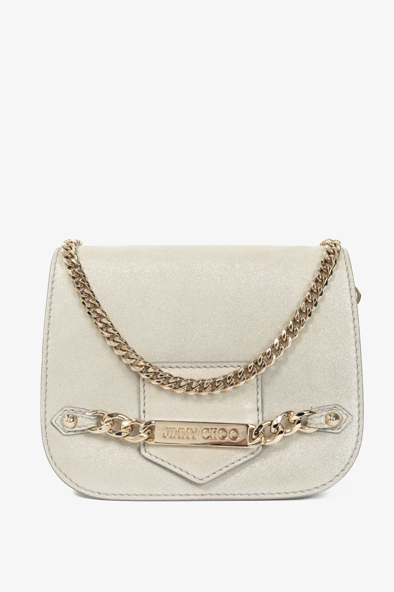 Jimmy Choo Jimmy Choo Shadow Silver Shimmer Leather Flap Crossbody Size ONE SIZE - 1 Thumbnail