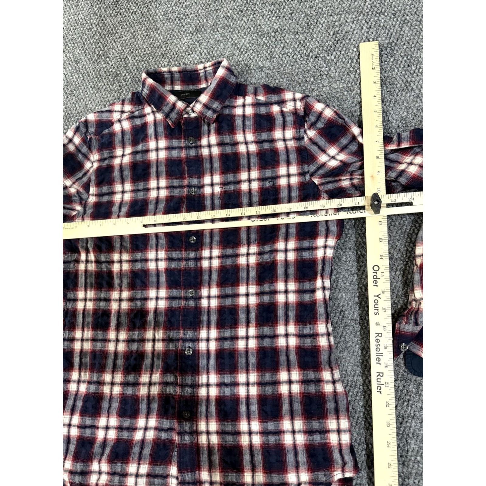 Diesel Diesel Shirt Mens M Blue Red Plaid Long Sleeve Button Front Raw Hem Casual Button-Up Shirt Size US M / EU 48-50 / 2 - 3 Thumbnail