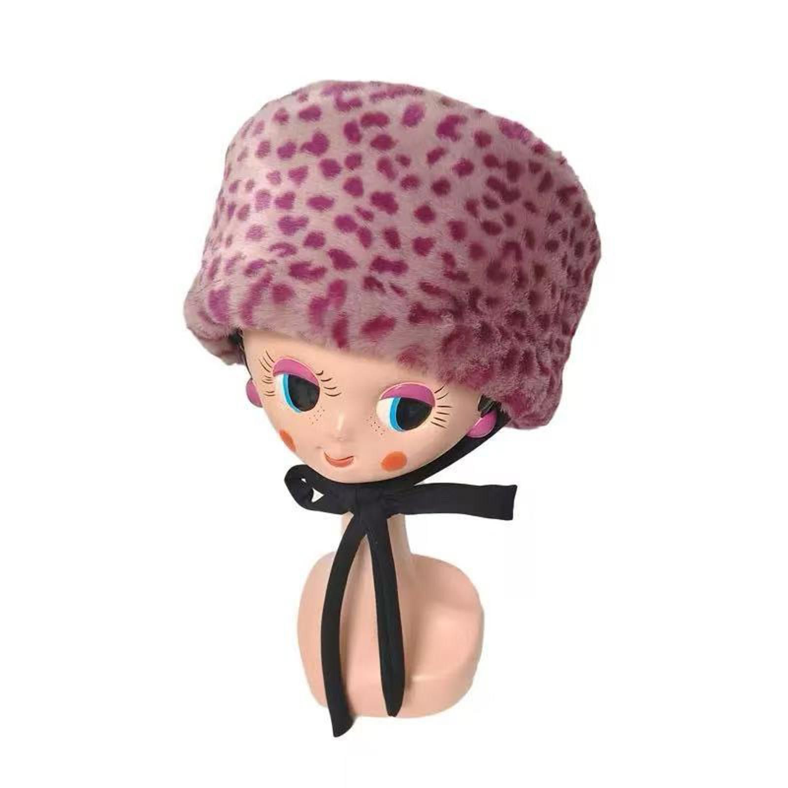 Japanese Brand Y2K Pink Leopard Faux Fur Hat Kawaii Harajuku Style Size ONE SIZE - 1 Thumbnail